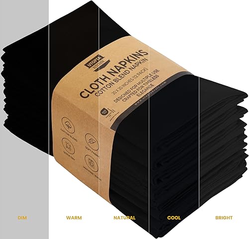 Miniatura 5 de Utopia Kitchen Servilletas de tela negra, mezcla de algodón absorbente, lavables y reutilizables, paquete de 12, 20 x 20 pulgadas, para cenas,