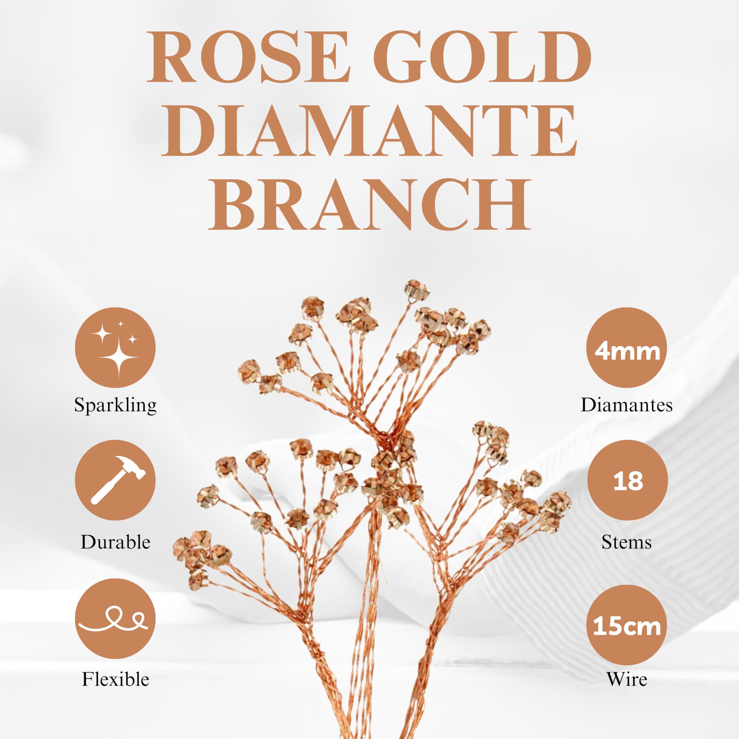 Corsage Creations Rose Gold Diamante Branch, 4mm - Image 2
