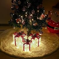 Vista 2 de Juego de 3 cajas de regalo iluminadas de Navidad, cajas de regalo de Navidad a pilas, LED blanco cálido con lazos para árbol de Navidad
