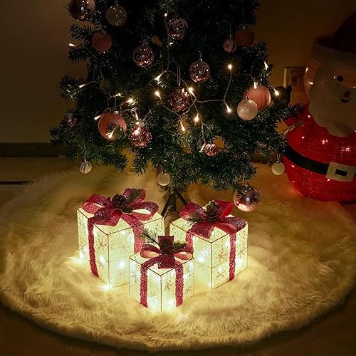 Miniatura 2 de Decoraciones de Navidad, juego de 3 cajas de regalo iluminadas de Navidad, cajas de regalo de Navidad a pilas, LED blanco cálido con lazos para