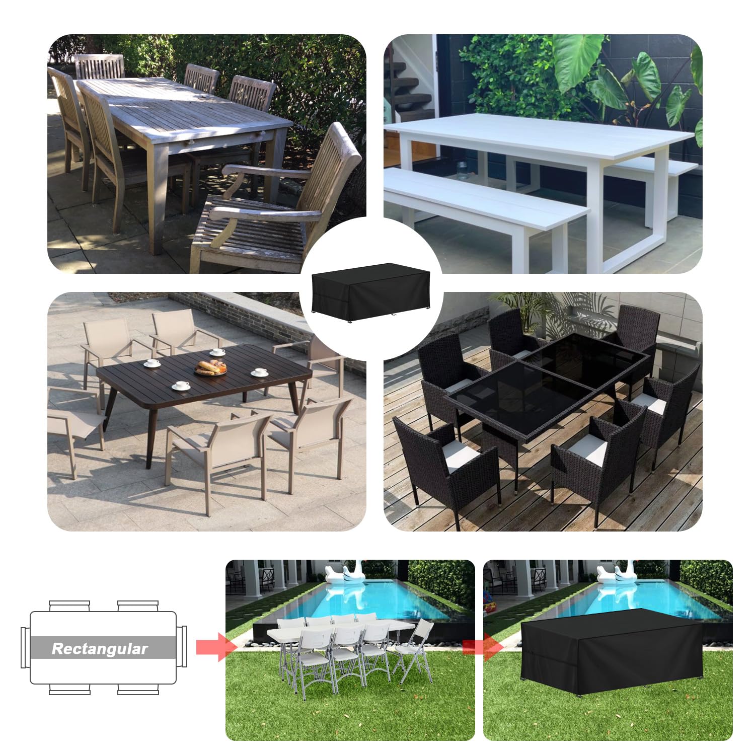 Housse De Protection Pour Table De Jardin 180x100x75 Cm - Tissu Oxford 420D Imperméable - Avec Cordon De Serrage