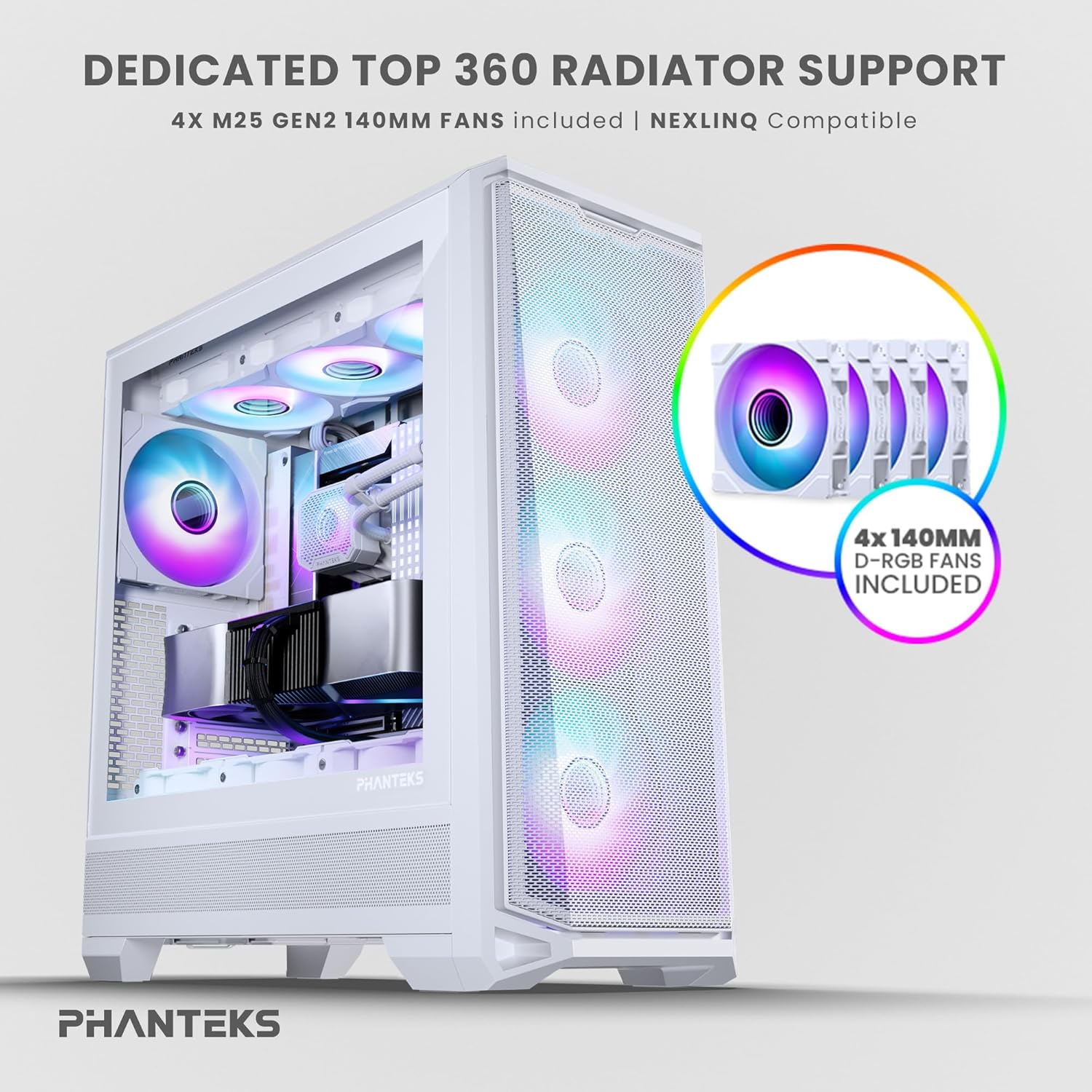 Phanteks Eclipse G400A showing top radiator support and included fans