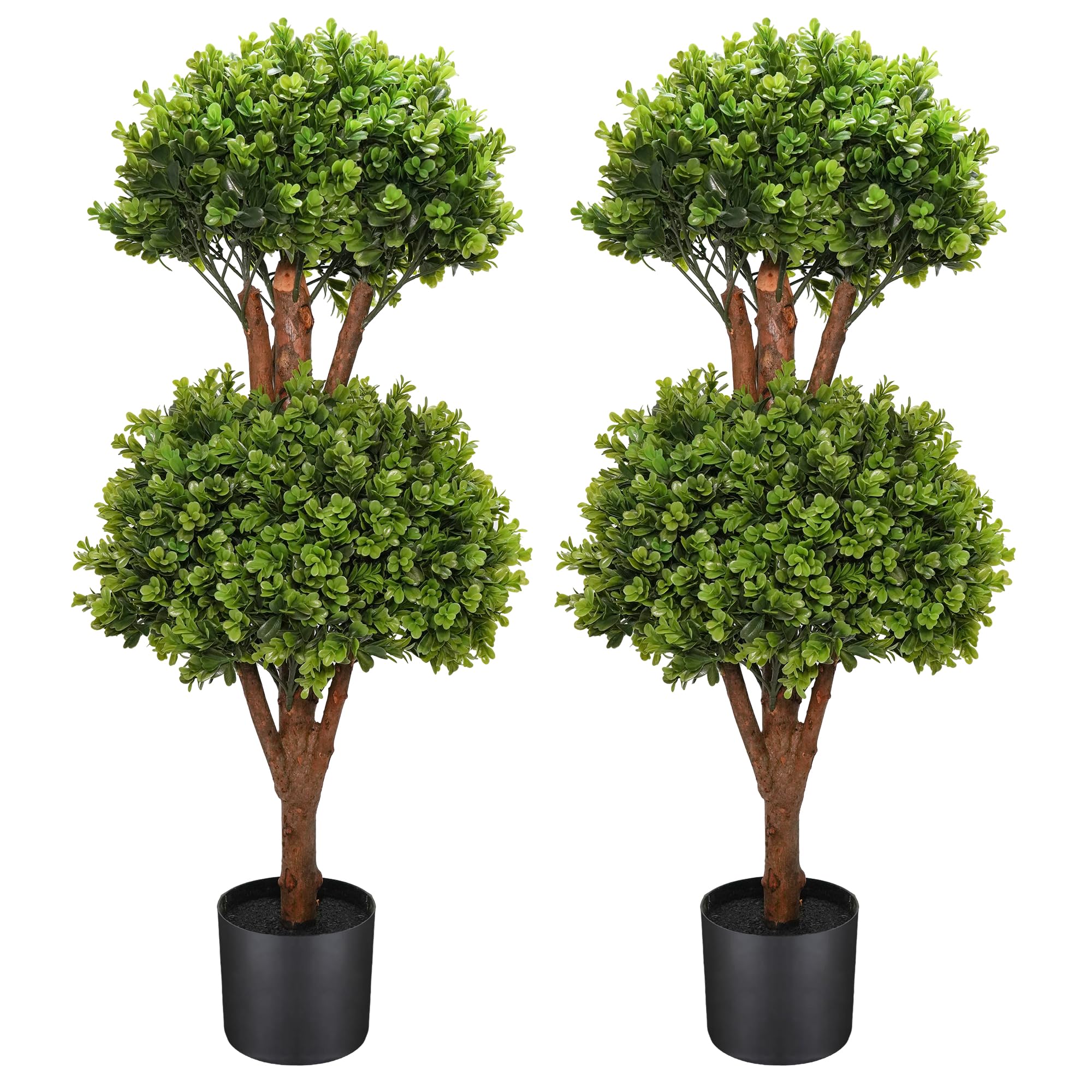 ChrisXiao 3ft Artificial Boxwood Topiary Tree Set of 2, Artificial All Year Green Fake Plant Trees for Indoor & Outdoor Use - Fake Plantporch Decor