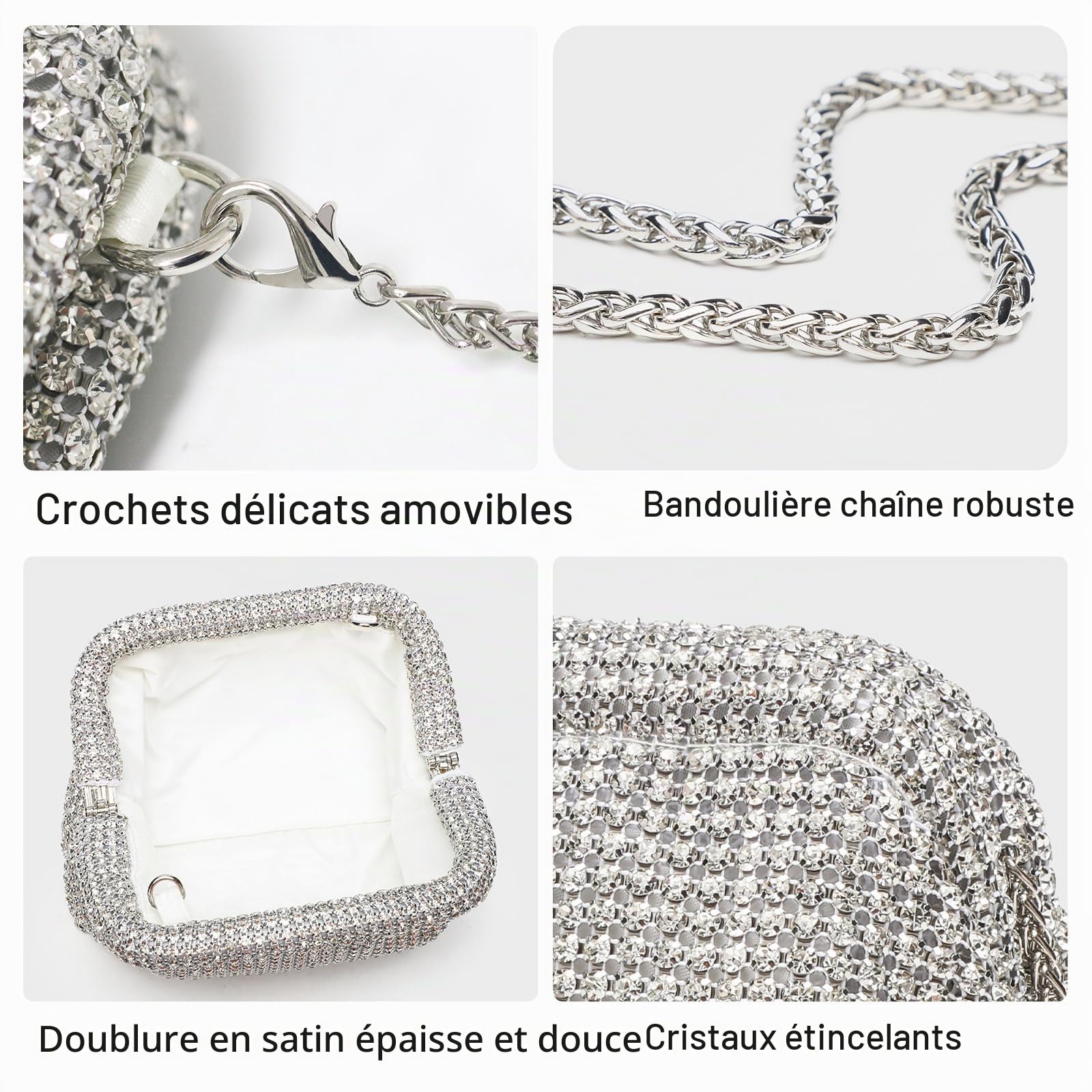Pochette à Strass Scintillante pour Femme,Sac de Soirée en Forme de Nuage avec Boulettes de Diamants Scintillantes pour Fête et Mariage