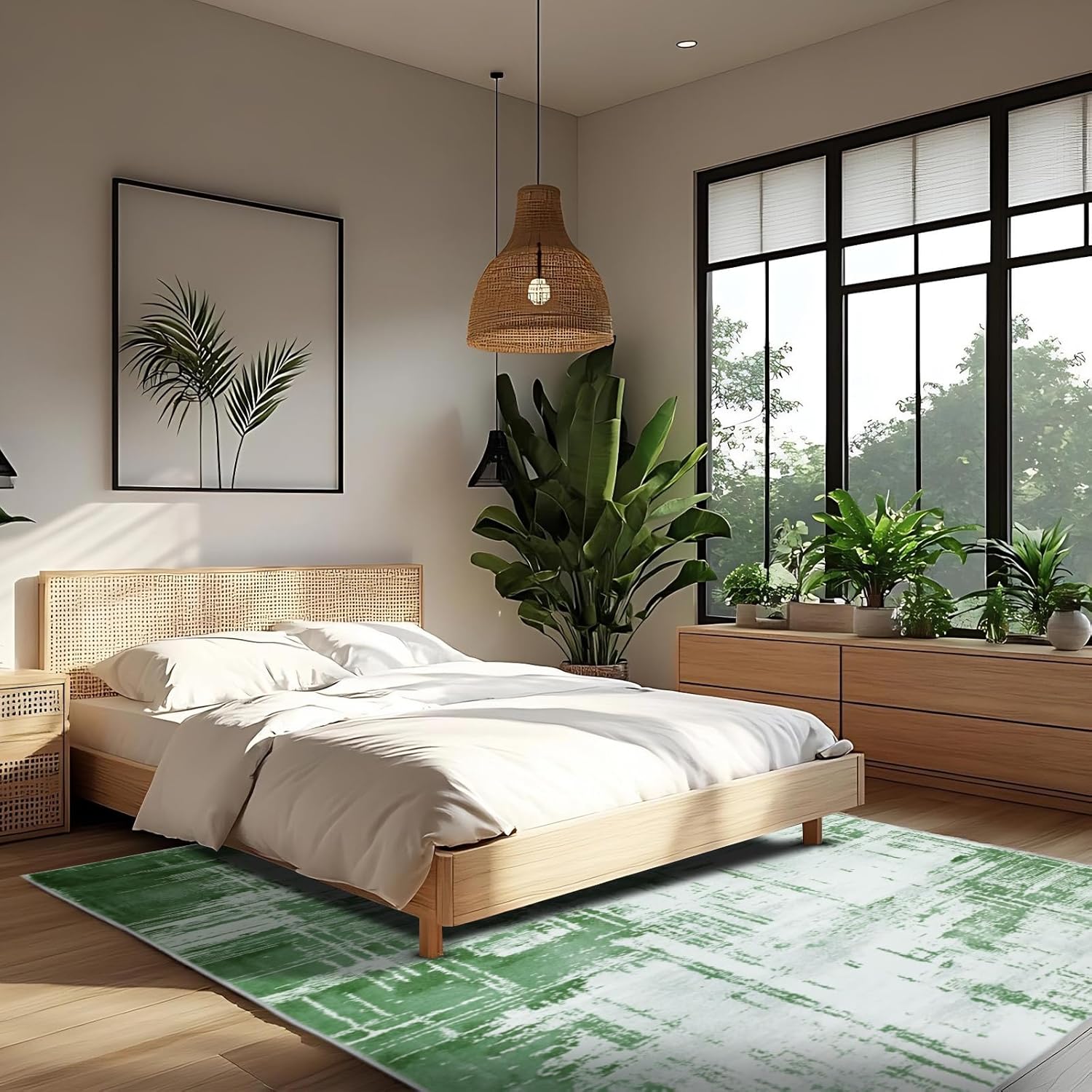 Green Rug 5x7 for Living Room Washable Abstract Area Rugs Bedroom Non-Slip Soft Carpet Indoor Floor Non-Shedding Rugs for Dining Room, Kids Playroom, Farmhouse, Nursery Home Decor