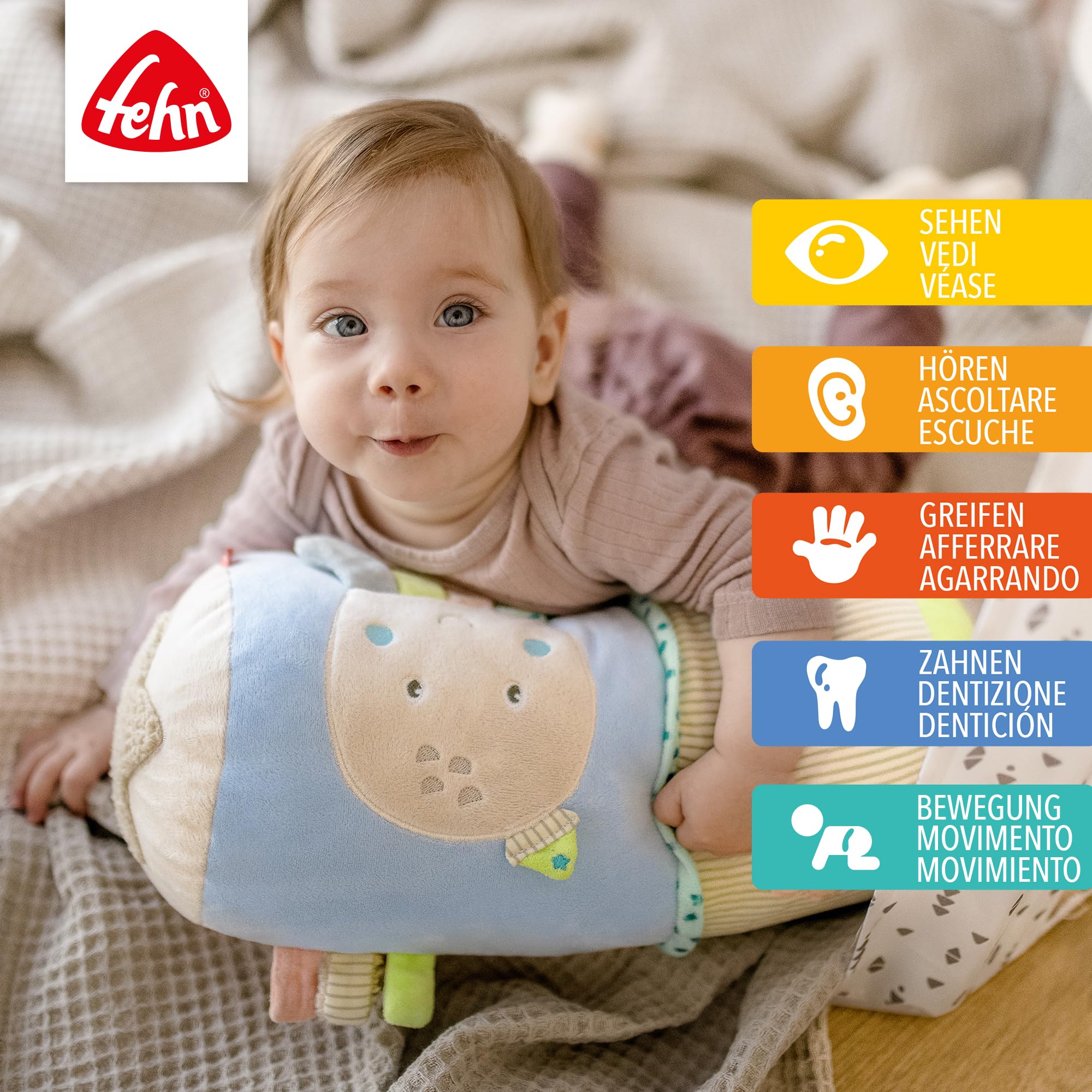 Fehn rodillo para gatear Niños del mar - Ayuda para gatear con un divertido diseño de nutria y funciones de juego - Fomenta la motricidad, la coordinación y los sentidos del bebé