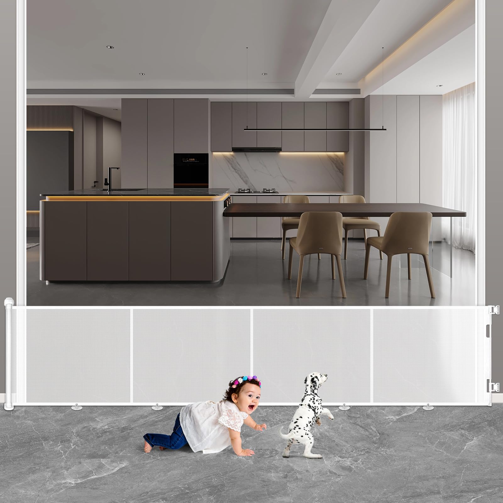 Cancelletto di Sicurezza Retrattile per Bambini, 0-500 cm Cancelletto Estensibile per Bambini Scale e Corridoi Interni ed Esterni Cancello per Cani (Bianco)