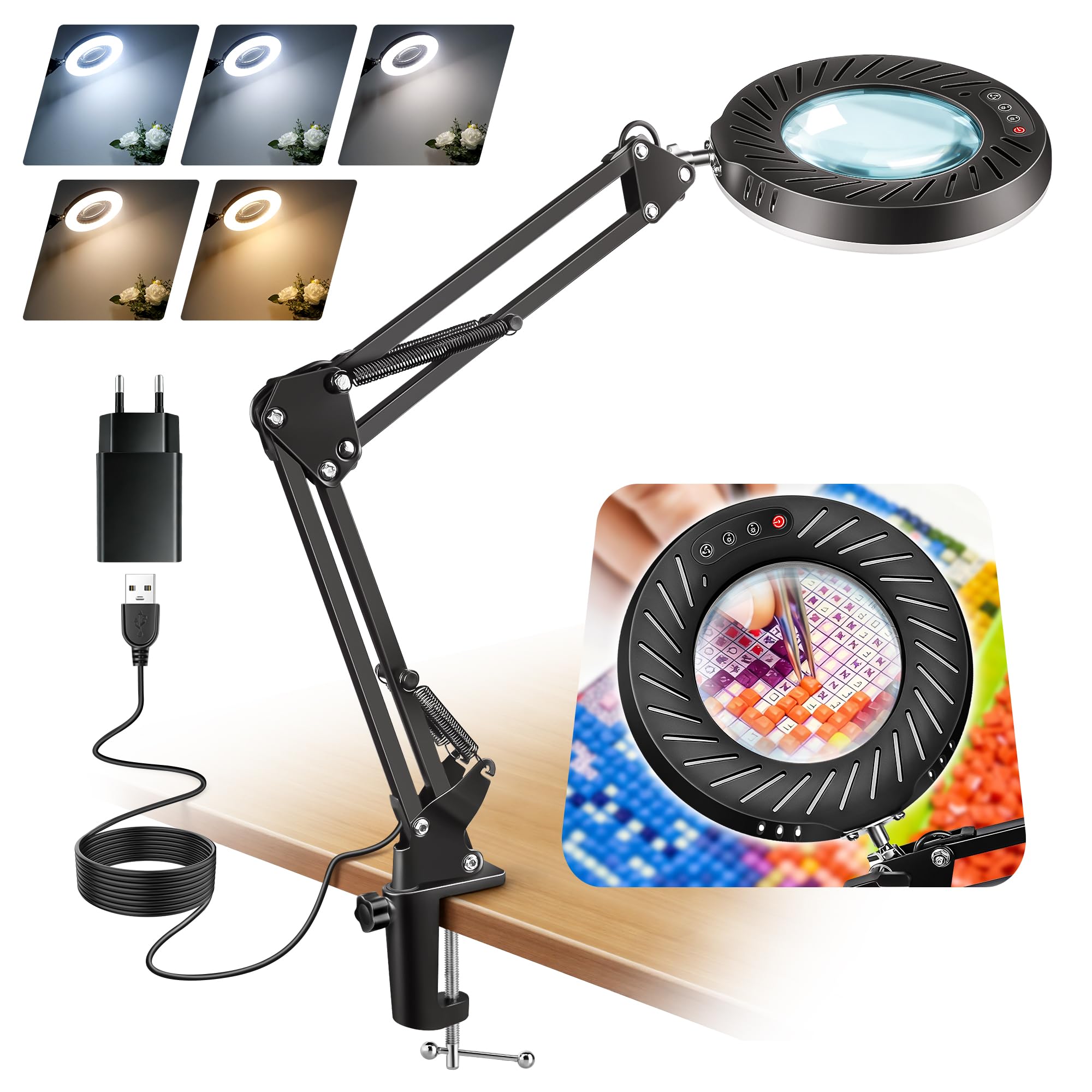 Lente d'ingrandimento con clip luminosa, lampada d'ingrandimento