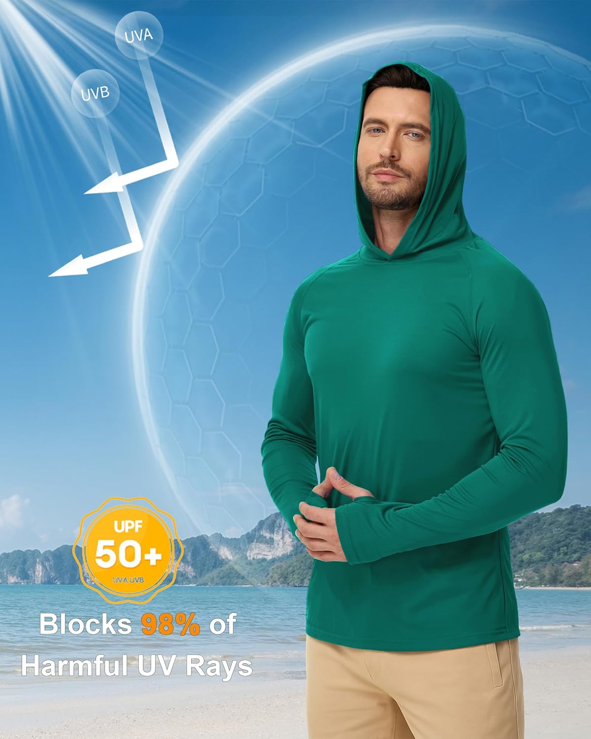 Boladeci Men's UPF 50+ Sun Protection Lightweight Hoodie Shirts Long Sleeve Fishing Shirt SPF UV Hiking Swim - Image 3