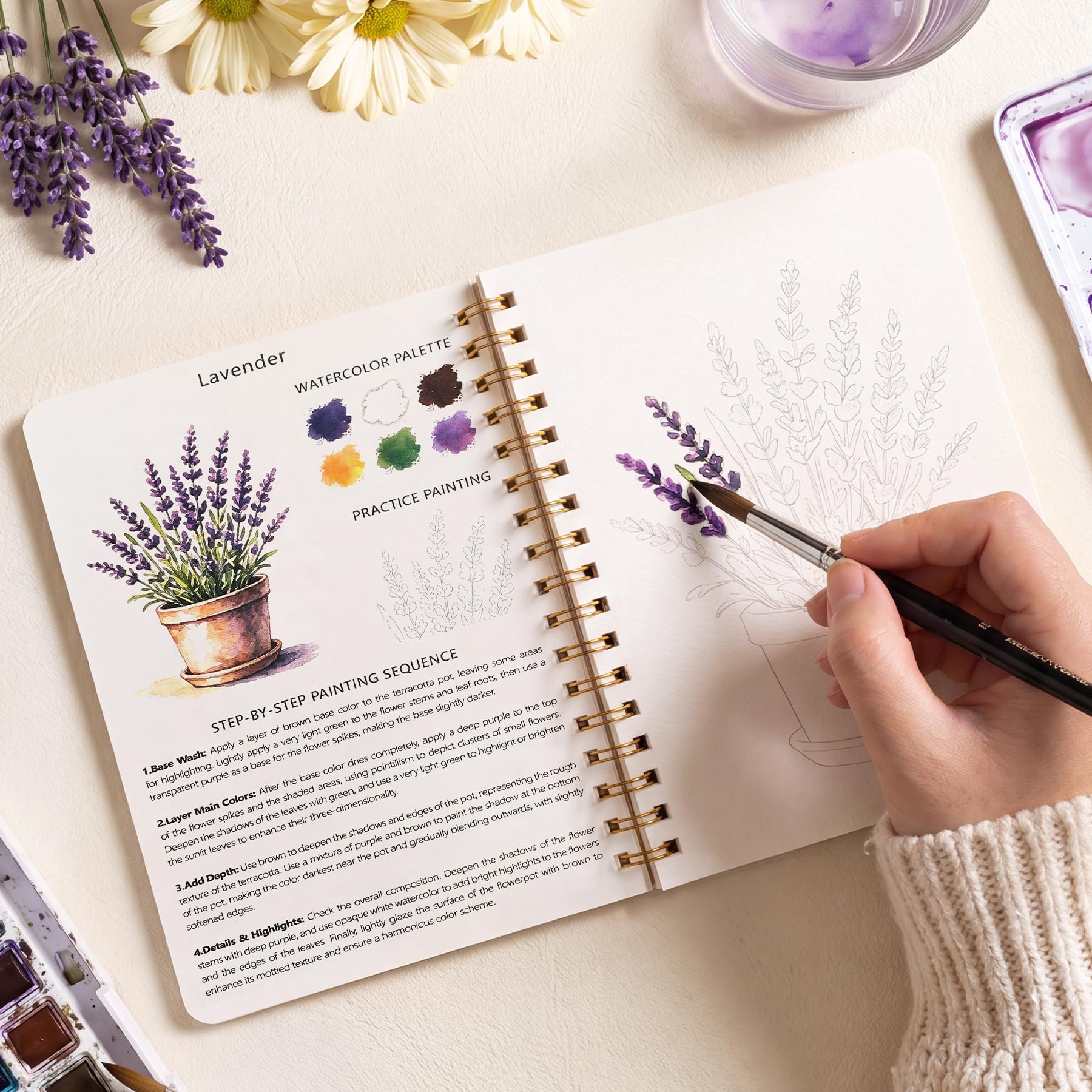 Cuaderno de trabajo de acuarela para adultos y principiantes, 12 proyectos