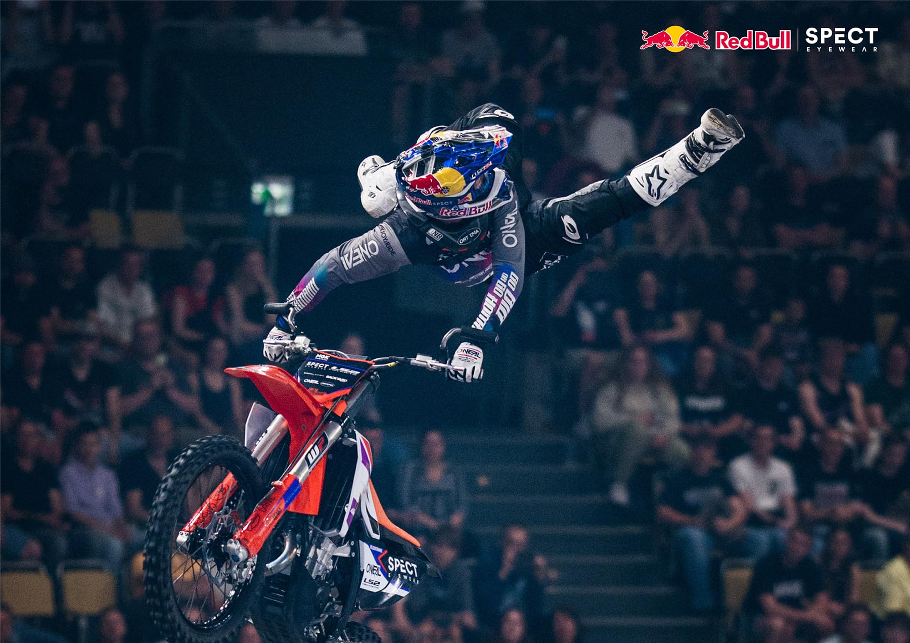 Red Bull Spect Torp MX okulary przeciwsłoneczne z czarną oprawką z połyskiem, czarno-kolorowe, przezroczyste soczewki dwuwarstwowe