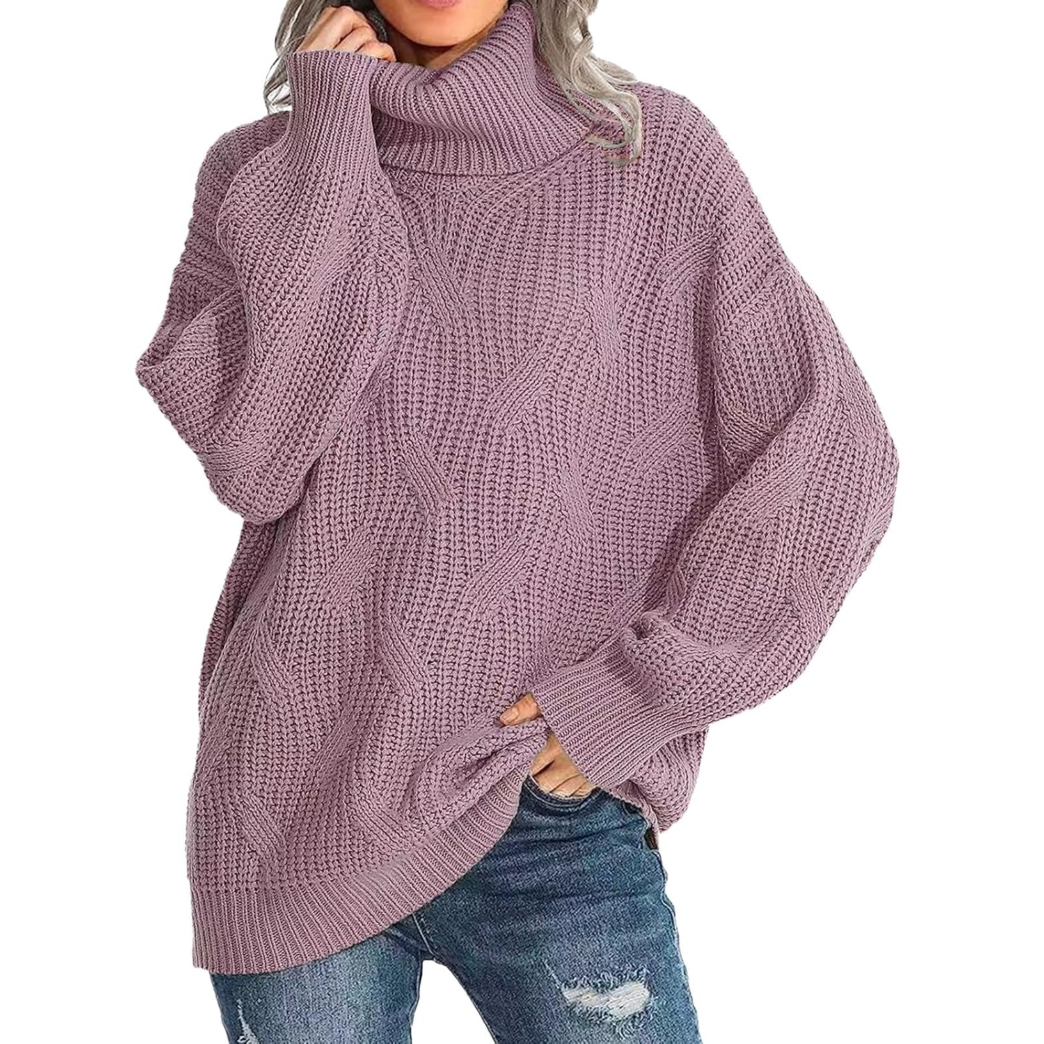 Long Sweatshirts for Women Womens Exposed Seam Knit Sweater Fall Crewneck Cable Knit Oversized Pullover Tops