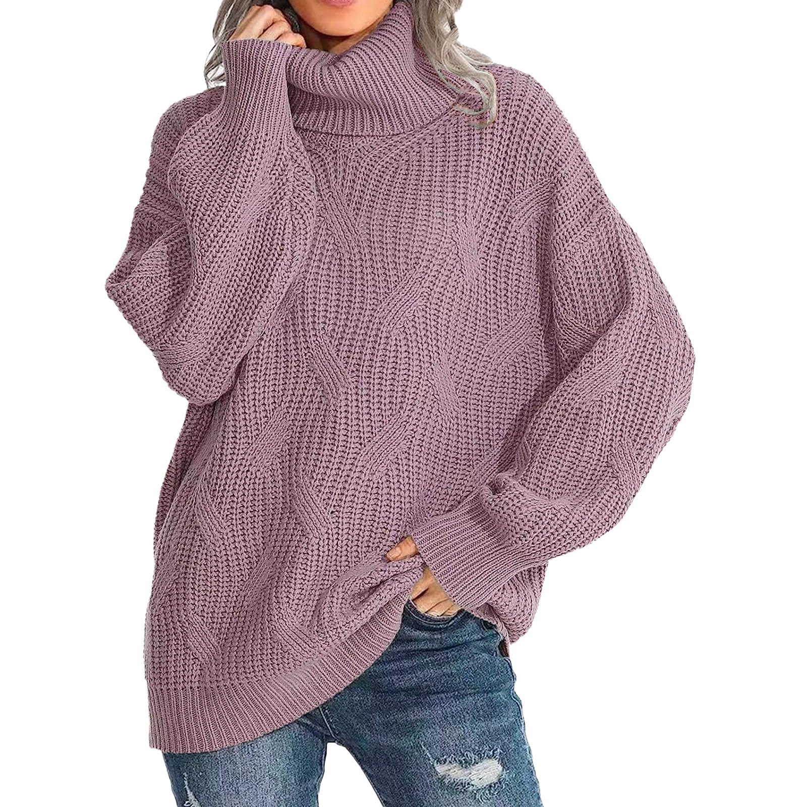 Long Sweatshirts for Women Womens Exposed Seam Knit Sweater Fall Crewneck Cable Knit Oversized Pullover Tops