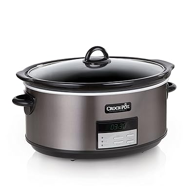 Crock-Pot Large 8-Quart Programmable Slow Cooker with Auto Warm Setting Black Stainless Steel
