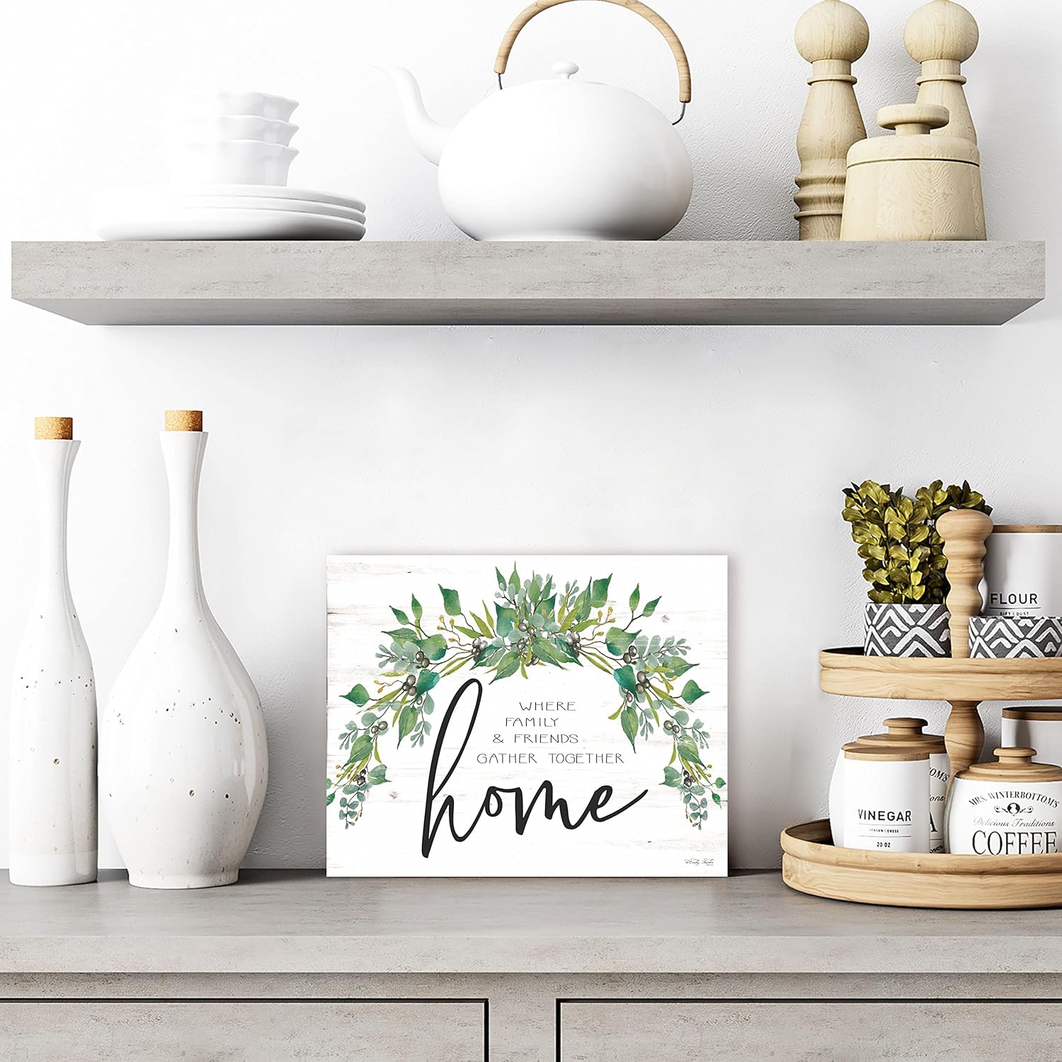 Home Where Family And Friends Gather Together Rustic Wood Wall Sign (24x30)