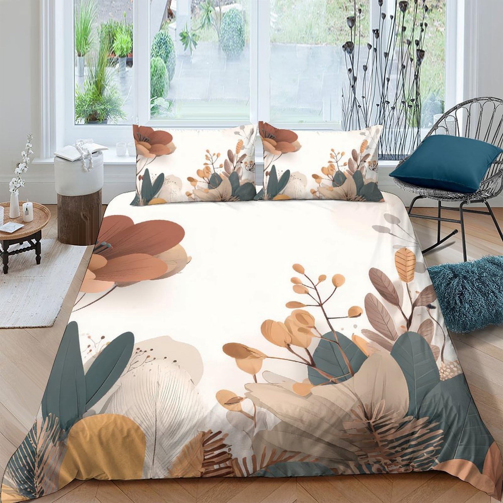 Ctjqhvkz Style-5 3D Printed Abstract Botanical Fitted Sheet Microfiber Soft Earth Tone Leaves Bed Cover For Bedroom Decor Mattress Protection Single（135X200cm）