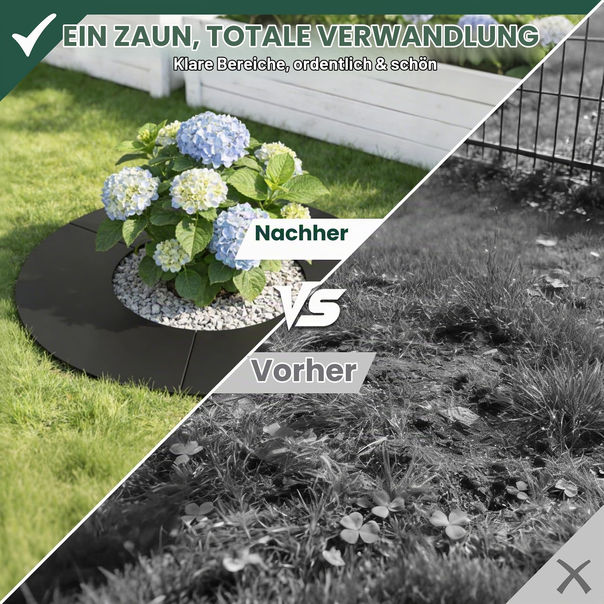 UISEBRT Flacher Baumring Rasenkante aus wetterfest verzinkt Metall,Mähroboter Mähkante für Bäume und Sträucher,Garten, Wurzelschutz,Schwarz Ø 60/90 cm