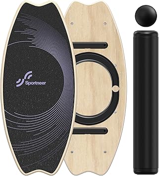 Sportneer Balance Board - 7 Modes Wobble Board with Adjustable Stoppers - Exercise Balancing Stability Trainer for Improve Balance, Surf Trainer & Physical Therapy - Roller and 2.8'' Ball Included