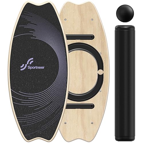 Sportneer Balance Board - 7 Modes Wobble Board with Adjustable Stoppers - Exercise Balancing Stability Trainer for Improve Balance, Surf Trainer & Physical Therapy - Roller and 2.8'' Ball Included - Light Purple & Black