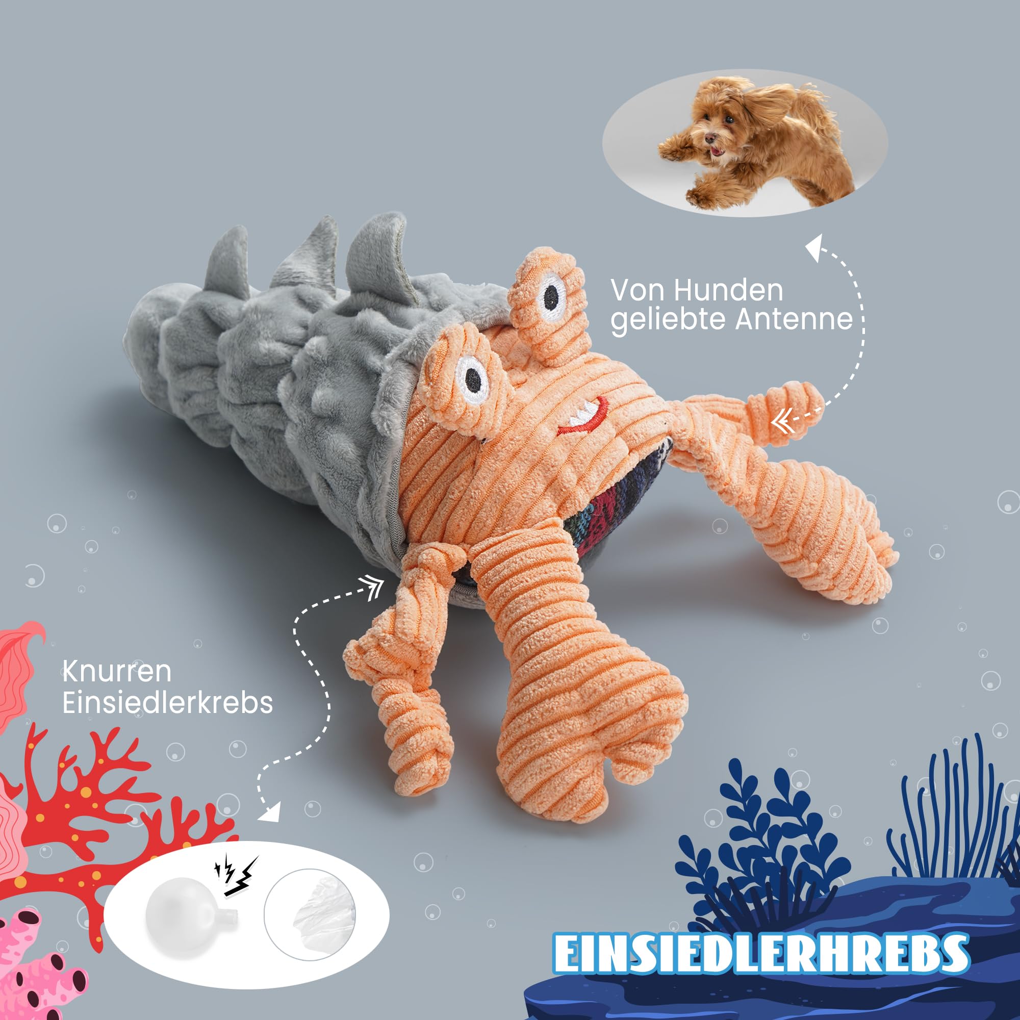 Nocciola Quietsch-Hundespielzeug, Blauer Oktopus, gefüllter Ozean-Thema, interaktives Hundespielzeug geeignet für kleine, mittlere und große Hunde, langlebig für Aggressive Oktopus-Cheers