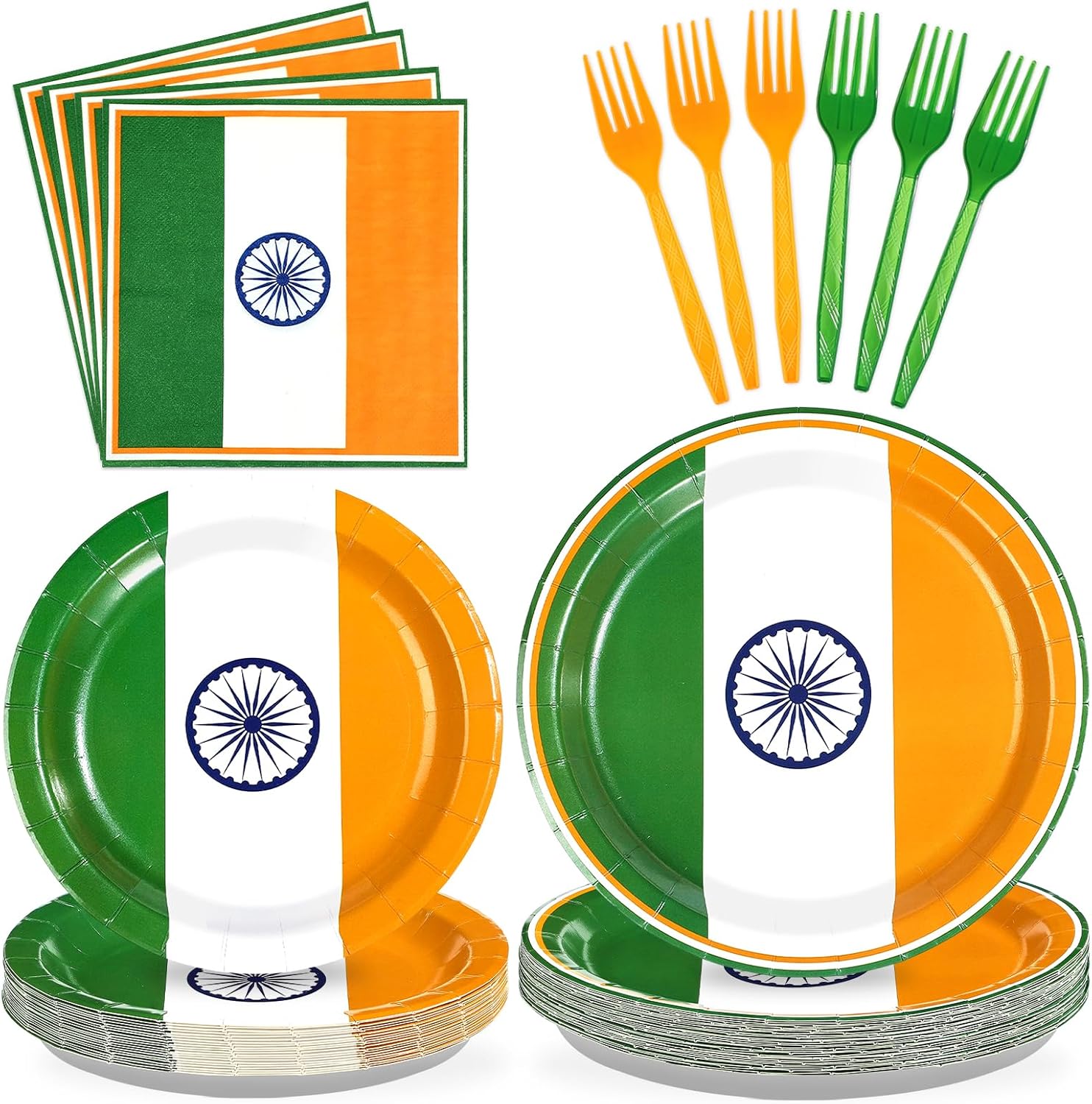 96 Pcs India Flag Party Decorations Disposable Indian Flag Paper Plates and Napkins India Independence Day Tableware Set for 15th August Country Decoration Patriotic Events Party Supplies, Serves 24