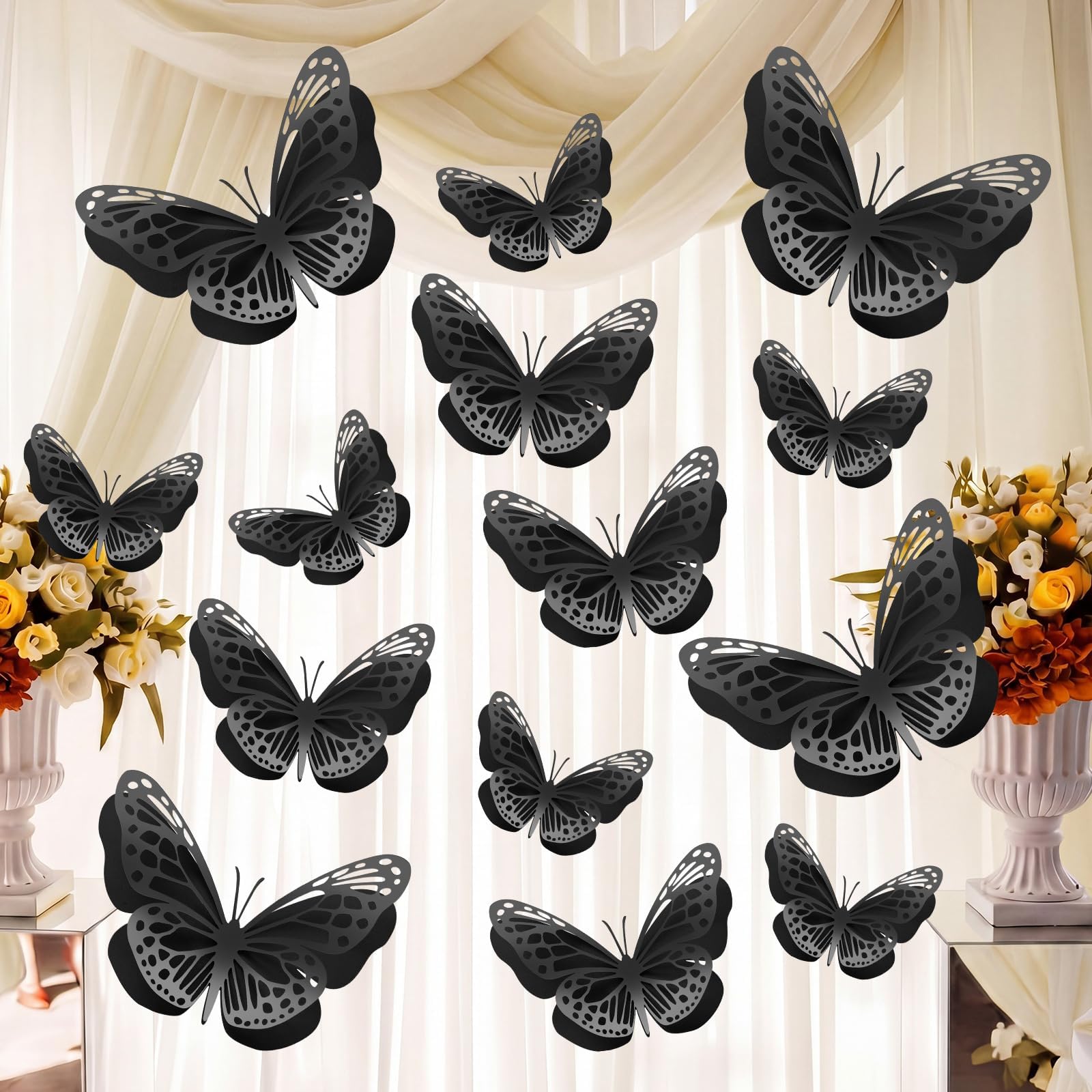 20 Pcs 3D Large Butterfly Decorations Stickers, Black