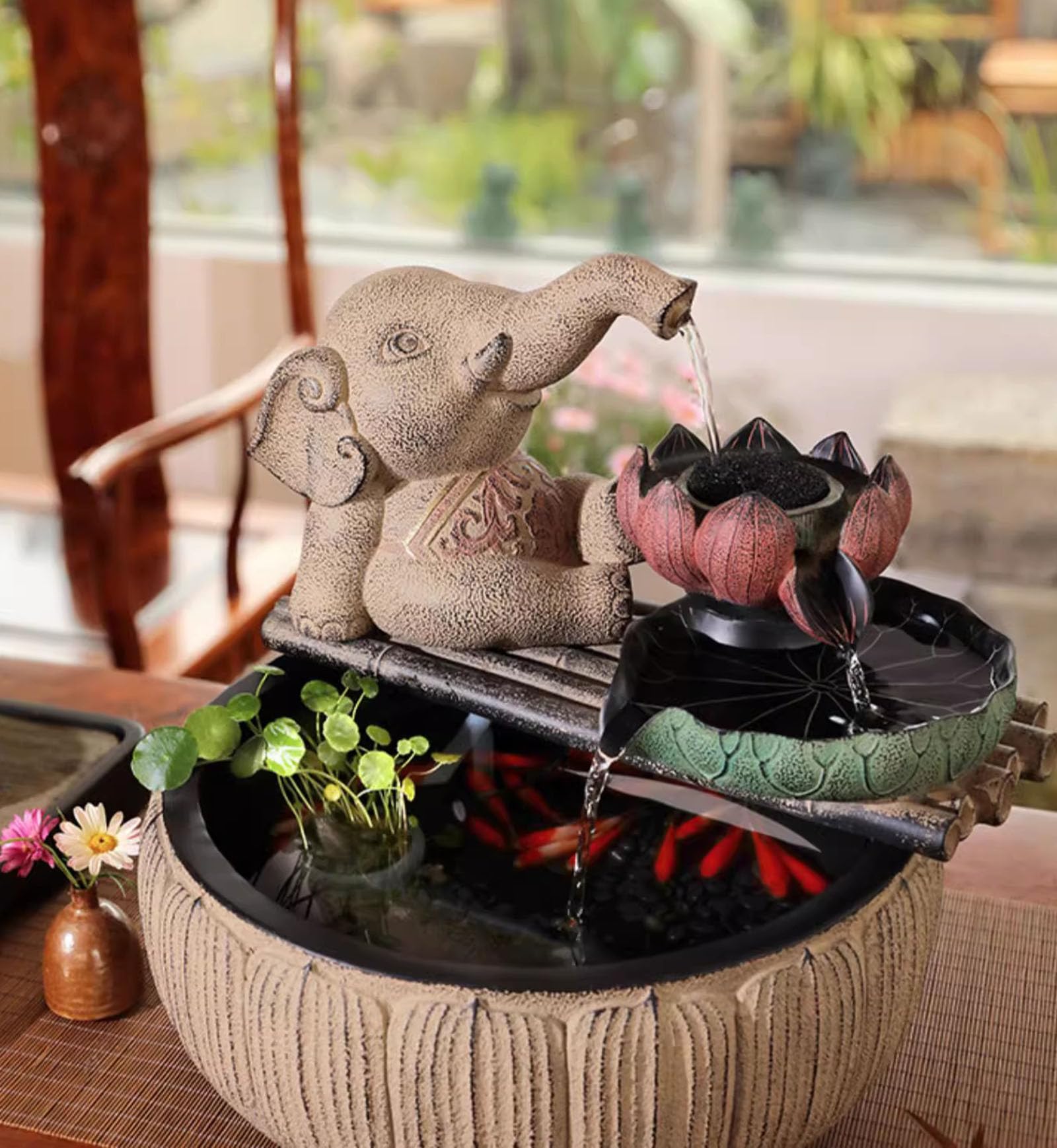 象牙風彫刻 山水風景 インテリア装飾 Amazon.co.jp: 象の像流れる水の装飾品、模造石彫刻樹脂工芸品ホーム