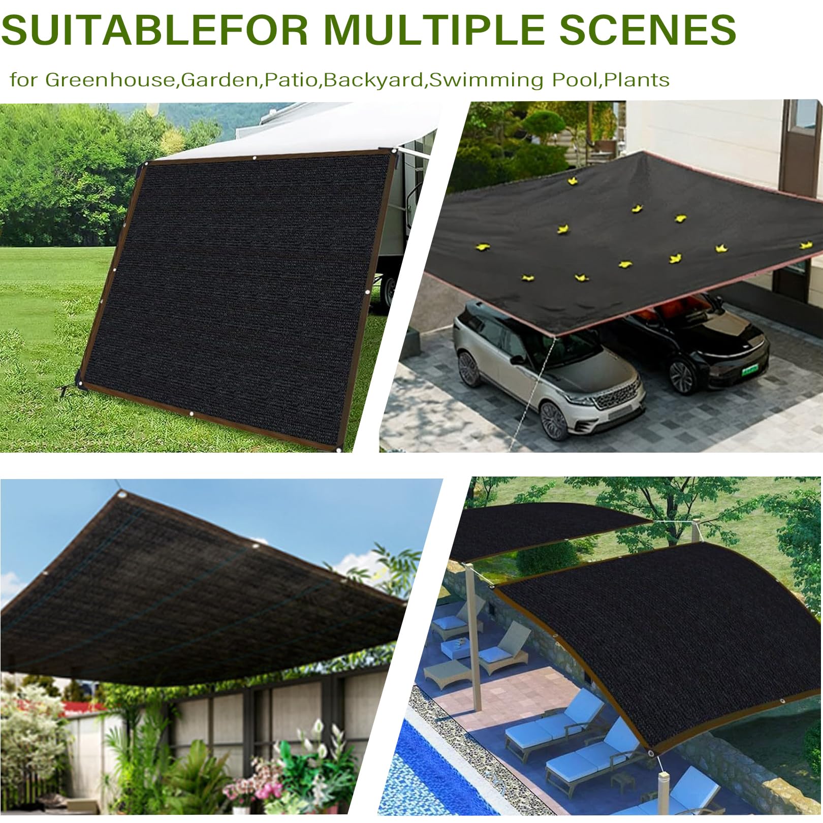 Red de sombra negra de 3 x 4 m con ojales, 80% de protección UV, aislamiento térmico y protección solar para plantas de patio, invernadero, uso al aire libre