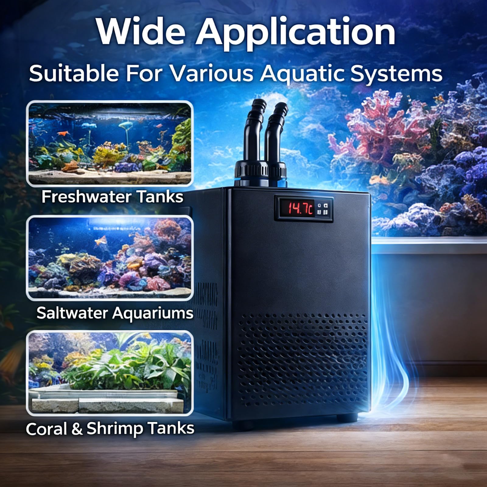 Funzionamento Silenzioso, Chiller per Acquario 160L 1/10 HP 270W, Refrigeratore per Vasca per Pesci con Controllo Digitale per Reef e Coralli