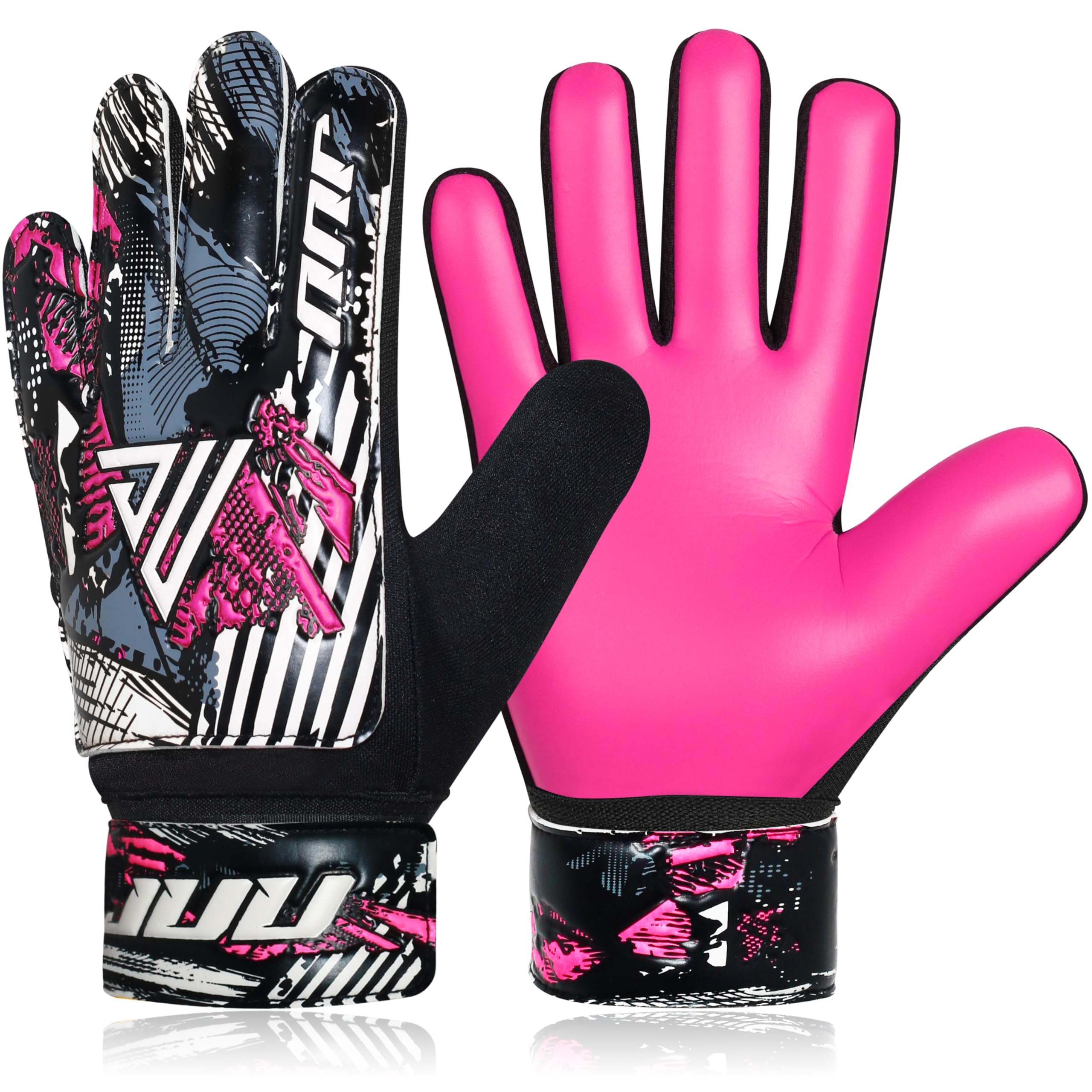 JUU Football Goalkeeper Gloves with 4mm Latex for Super Grip Palm & Double Wrist Protection Funky Goalkeeping Gloves (Pink, Size 6 suitable for 13 to 15 years old) โ image 1