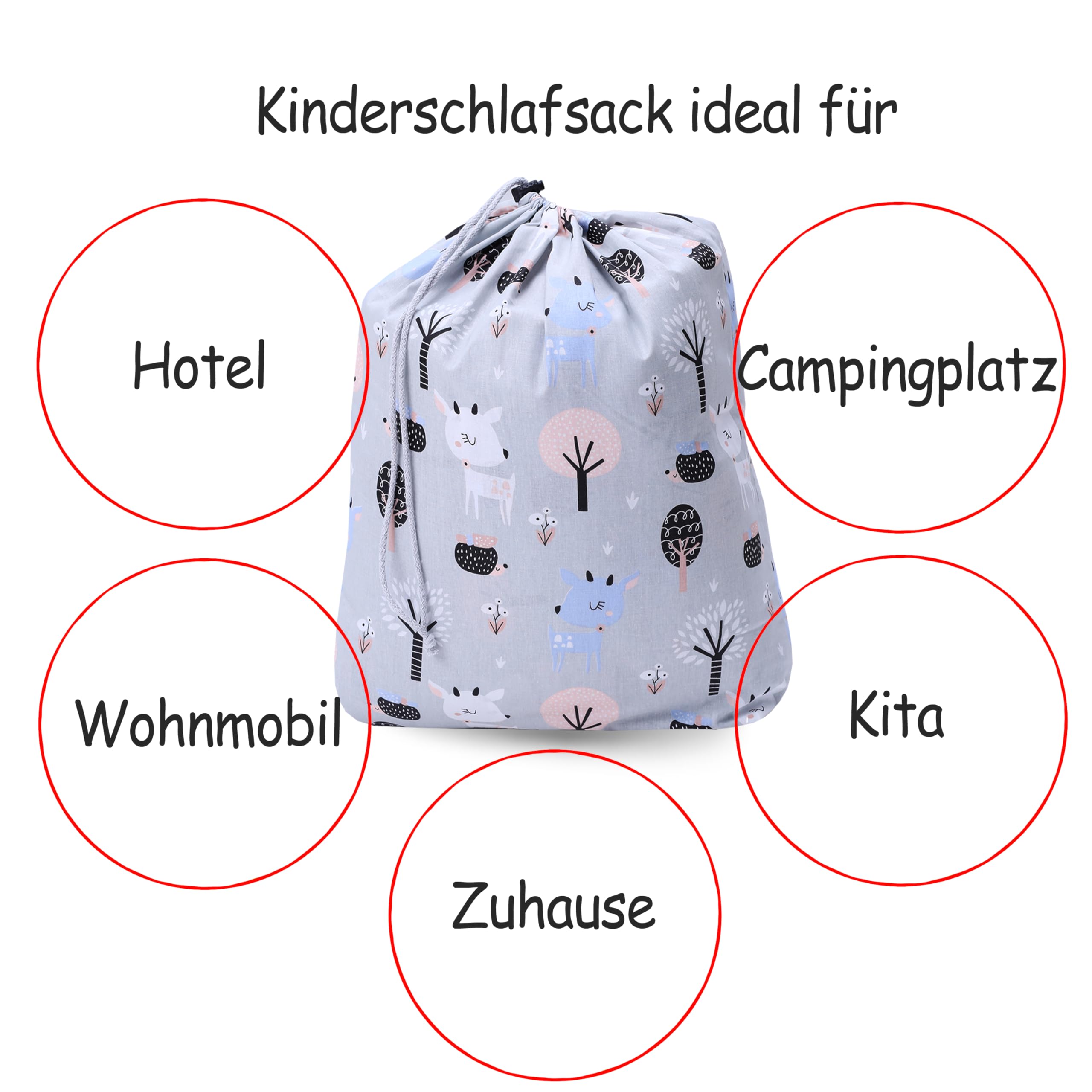 PinkZebra Schlafsack Kinder 140x75 cm mit Kissenbezug 60x40 cm & Beutel, Öko-Tex, Bambi