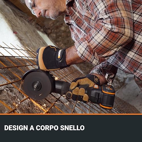 PACK WORX NITRO Meuleuse d'Angle sans Fil Brushless 20V WX814.9 + Batterie 4Ah, chargeur rapide, disque 125 mm, 8600 tr/min, Multimatériaux, capot de protection, Disque de meulage pour métal - 4