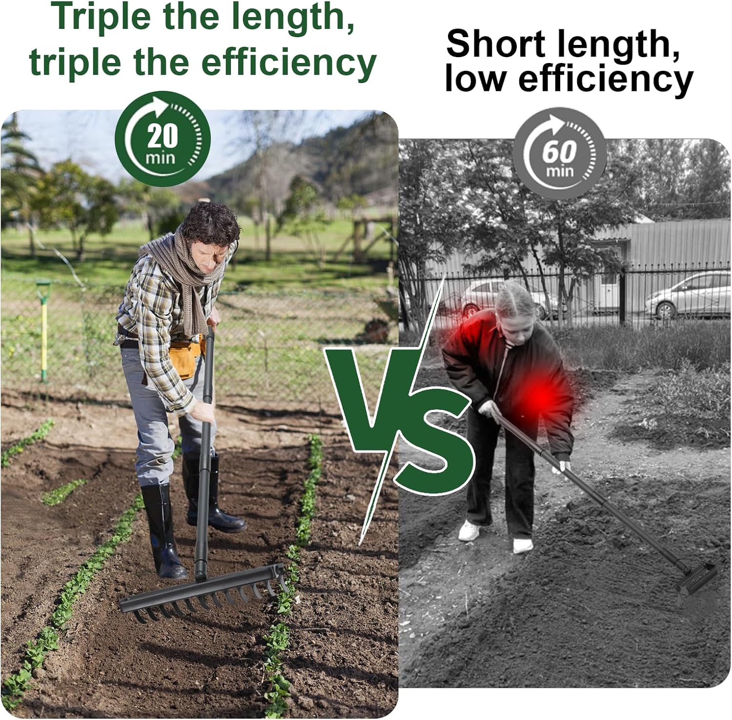 Garden Hoe & Stirrup Hoe, 2-in-1 Weed Puller Gardening Tools with 76" Heavy Duty Long Adjustable Handle, 12 Teeth Hula Garden Hoe with Rake for Weeding, Cultivating, Loosening Soil, Digging & Raking