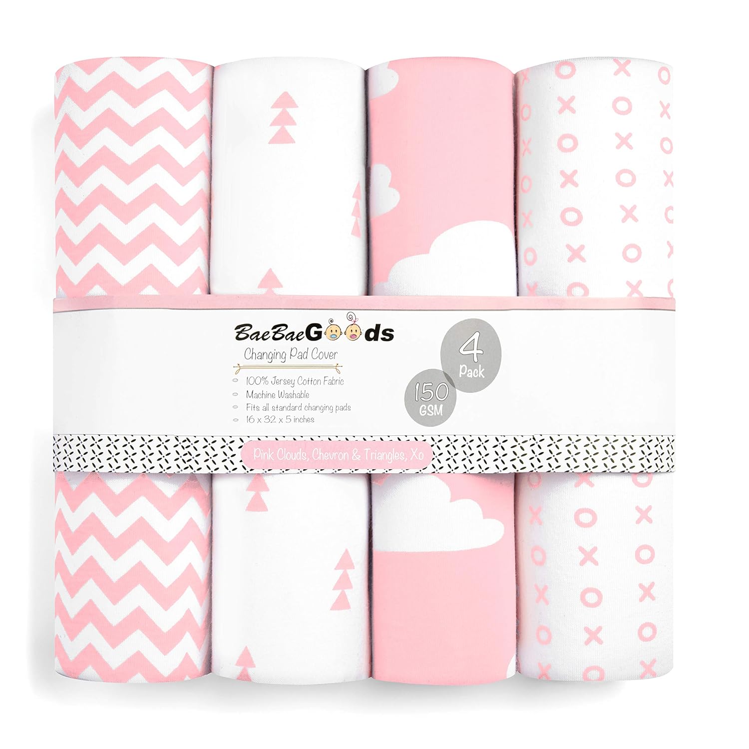 Changing Pad Cover – Premium Baby Changing Pad Covers 4 Pack – Girl Changing Pad Cover – Pure Cotton Machine Washable Pink and White Changing Table Cover – Diaper Changing Pad Cover Sheets : Baby