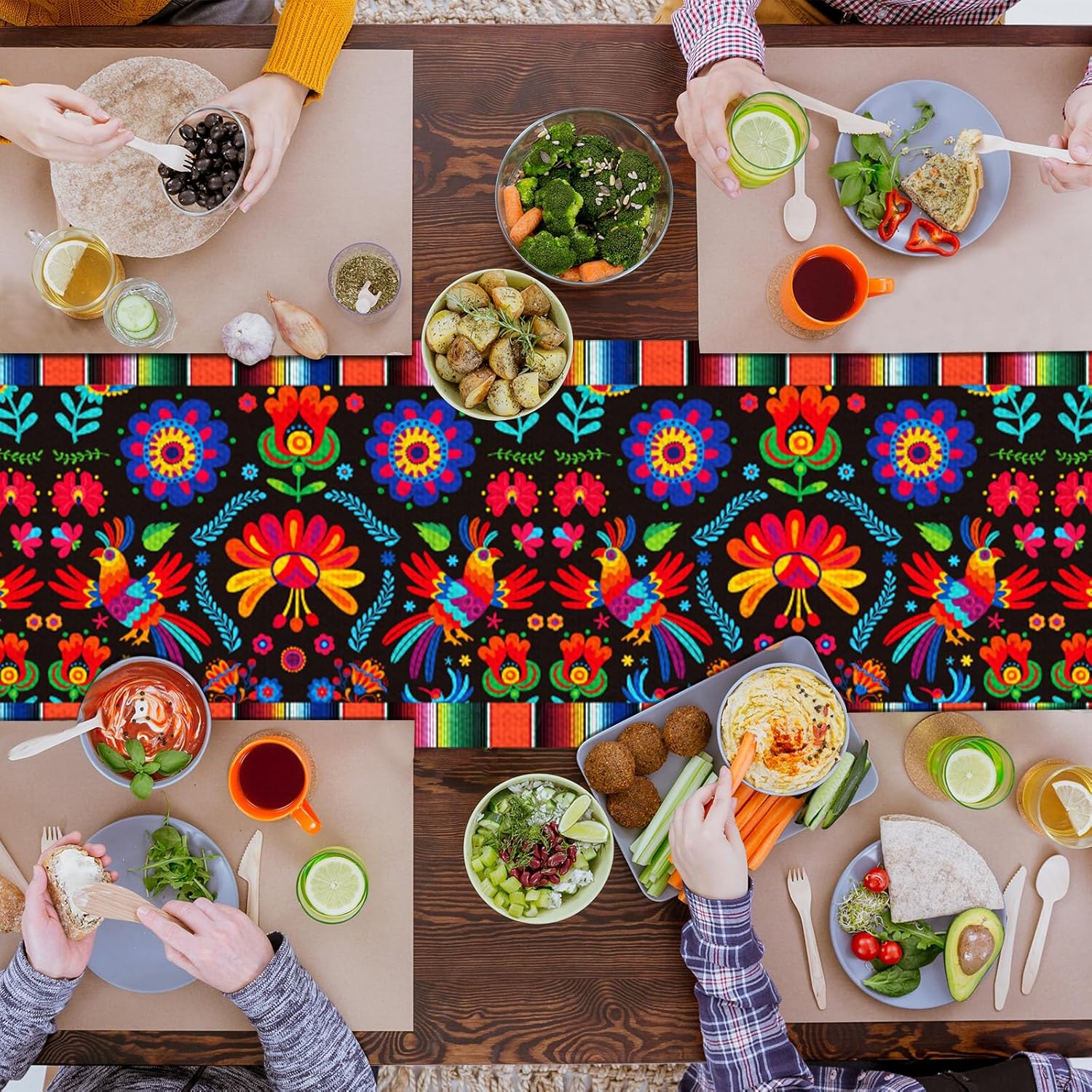 Linen Mexican Fiesta Table Runner 12 Pack 72×13in Long Day of The Dead Farmhouse Runner Dia De Los Muertos Runners Kitchen Dining Home Table Decoration Day of The Dead Decor and Supplies