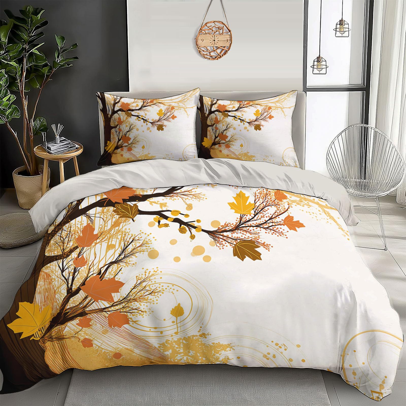 Parure de lit 240x260cm motif branches et feuilles print avec effet 3D plantes