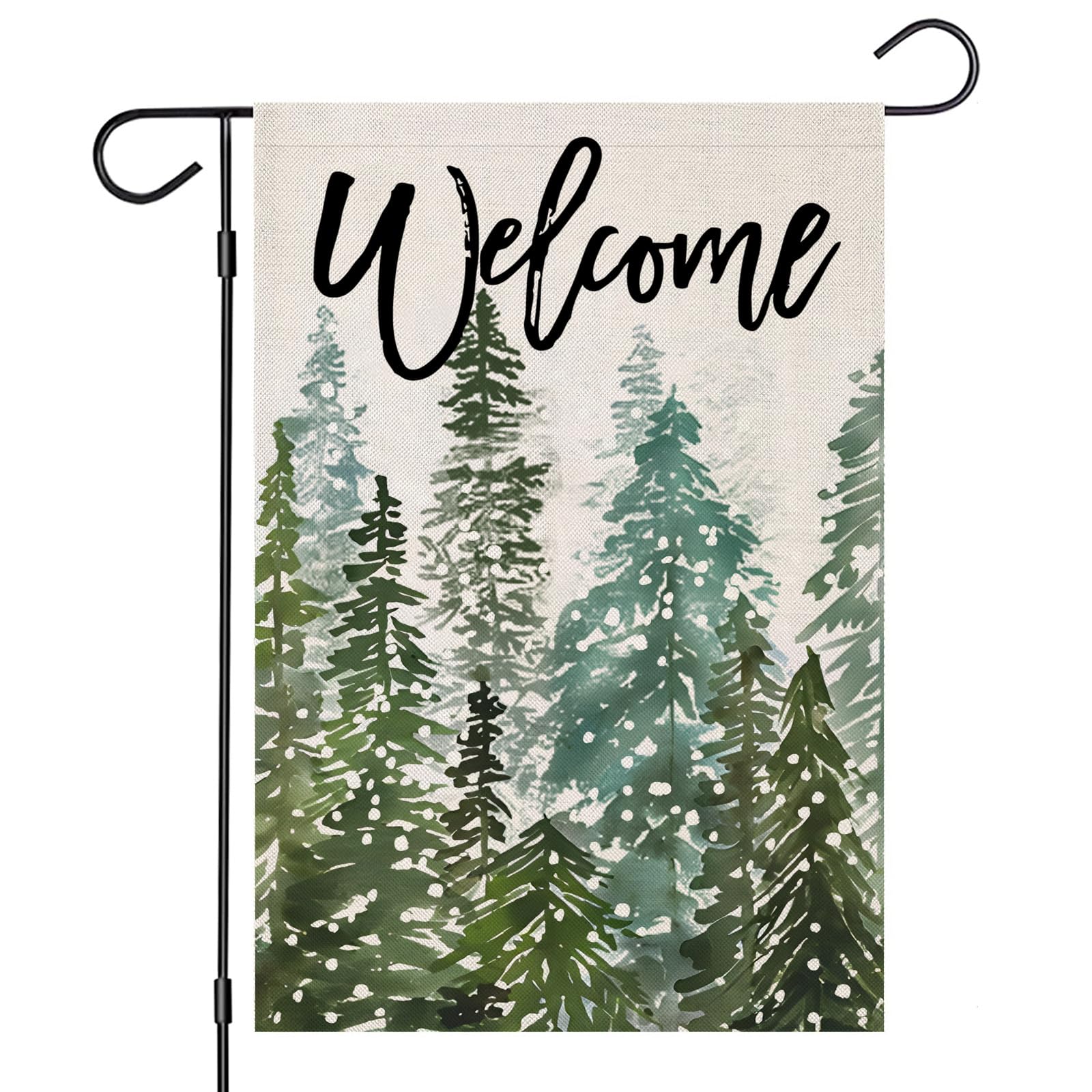 Willkommens-Winter-Gartenflagge, 30,5 X 45,7 Cm, Doppelseitig, Aquarell-Wald-Design – Für Hof, Terrasse & Weihnachtsdeko