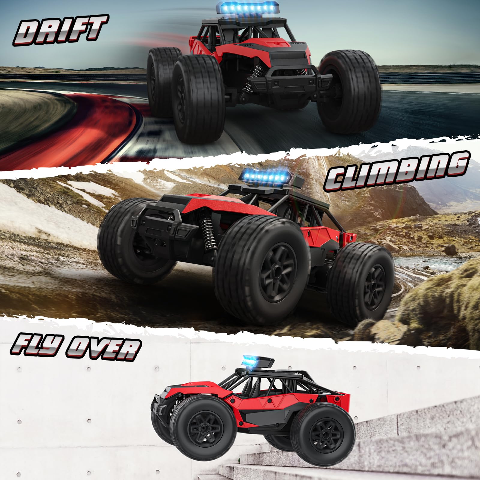 Macchina Telecomandata Offroad Monster Truck, Macchinina Radiocomandata Auto RC Car Veloce 22 KM/H 2.4GHz Giochi Bambini 6 7 8 9 10 11 12 Anni Gioco Bimbi Regalo Compleanno Giocattolo Veicolo