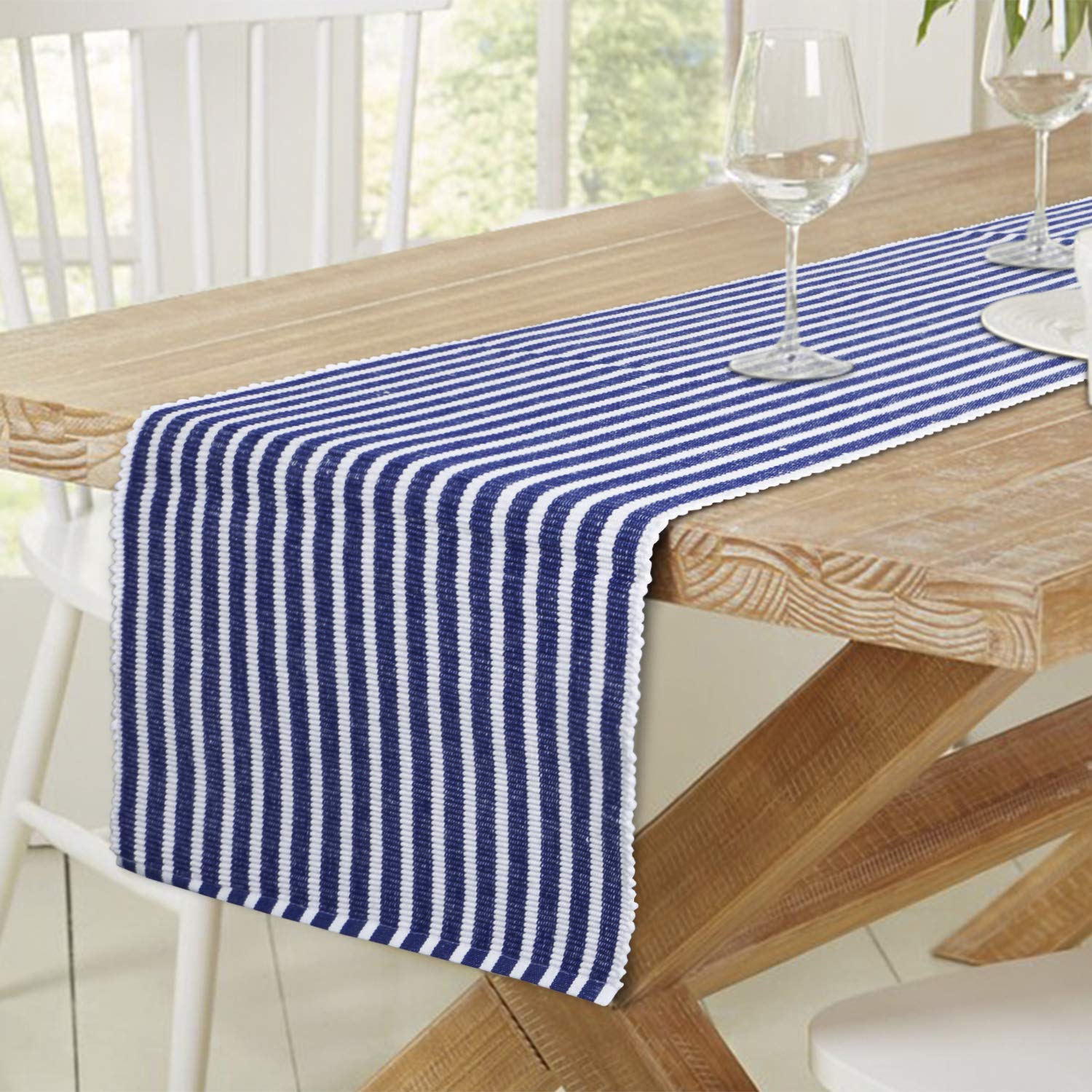 HOKIPO Blue Ribbed Placemats & Table Runner -11