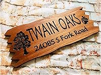 Personalized Wooden Cabin Sign - Custom Carved Outdoor Last Name Camping Sign with Oak Trees, Rustic Mahogany