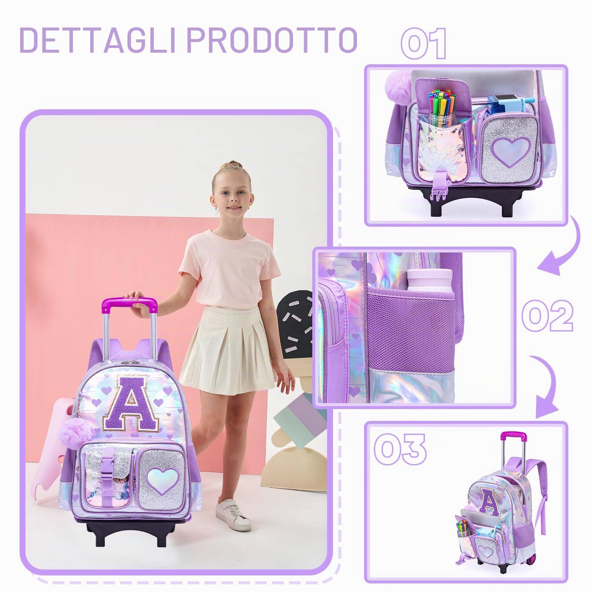 HTgroce Zaino Trolley Scuola Bambina Elementare Zaino con Ruote Scuola
