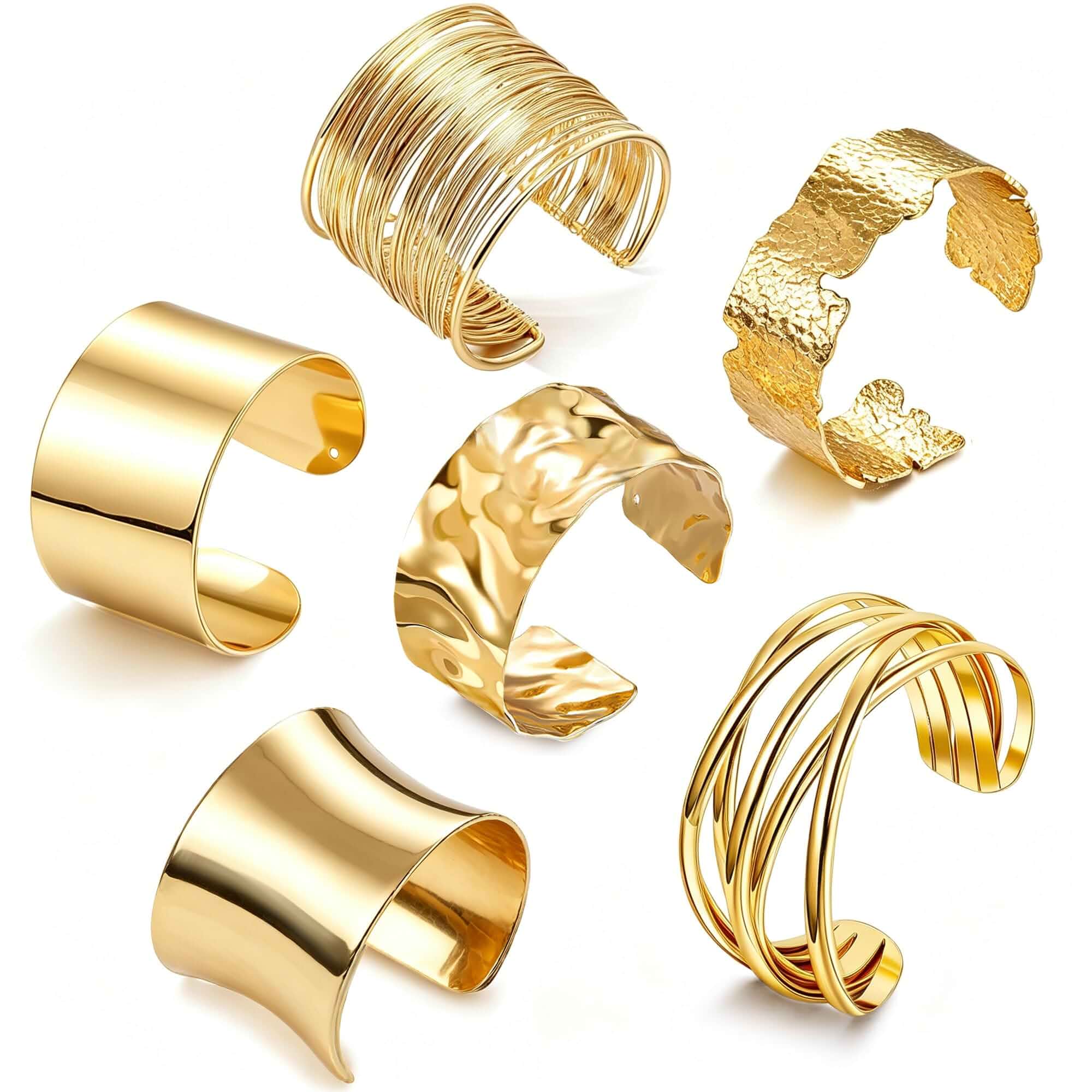 6Pcs Chunky Gold Cuff Bracelets for Women Open Wide Bangle Cuff Wrap Bracelet Jewelry Minimalist Irregular Upper Arm Wide Bracelets Set