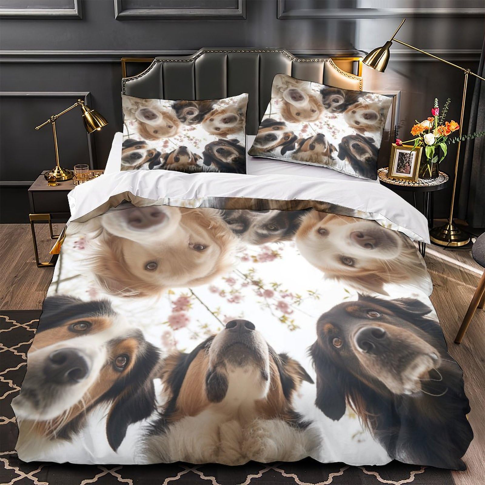 Juego de Funda nórdica 3D Perros Lindos 3 Piezas Microfibra Ropa de Cama decoración Dormitorio Adultos jóvenes Amantes de Mascotas Suave Transpirable Super King（260x220cm）
