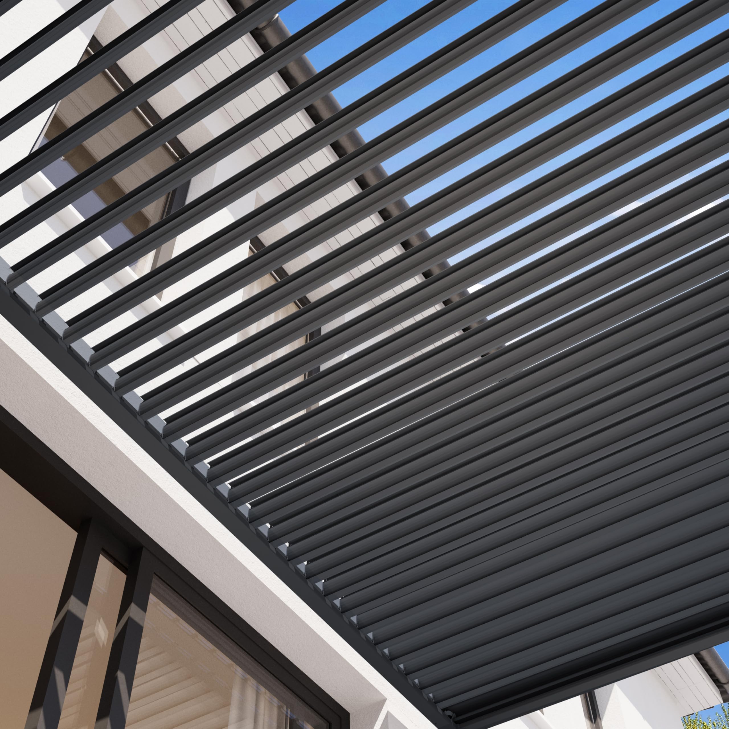 PRIMEYARD Pérgola 3x3 m Postes de Aluminio con Techo de Lamas de Acero pabellón de jardín Antracita