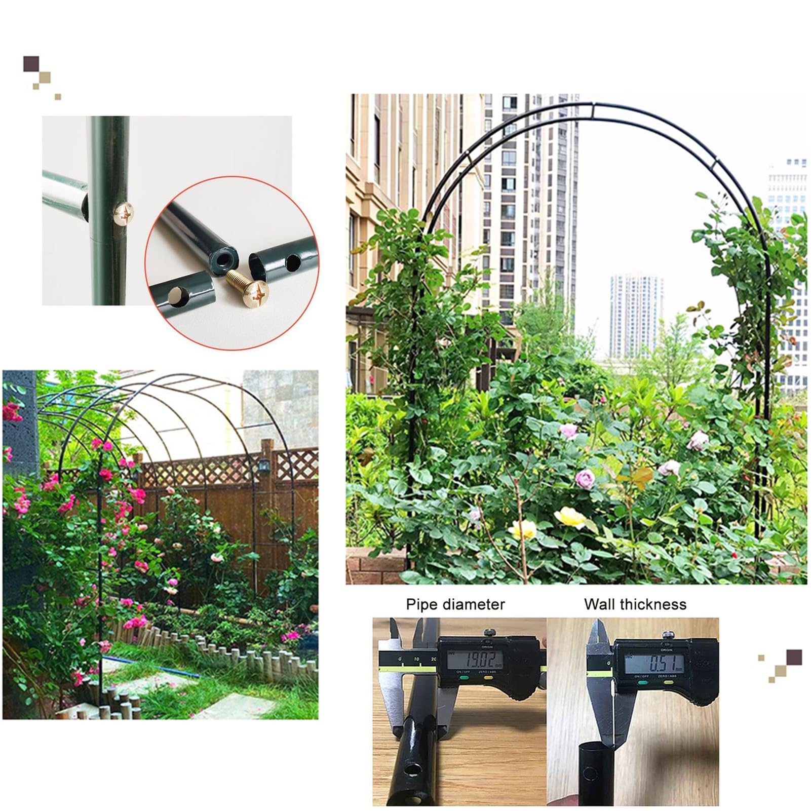 Arche de mariage en métal, support d'escalade pour plantes, assemblage libre, armature en fer, tuyau de 19 mm de diamètre, pour jardin, pelouse, terrasse, décoration de mariage, noir, 179,8 x