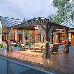 EROMMY 10'x12' Hardtop Gazebo with Galvanized Steel Double Roof and