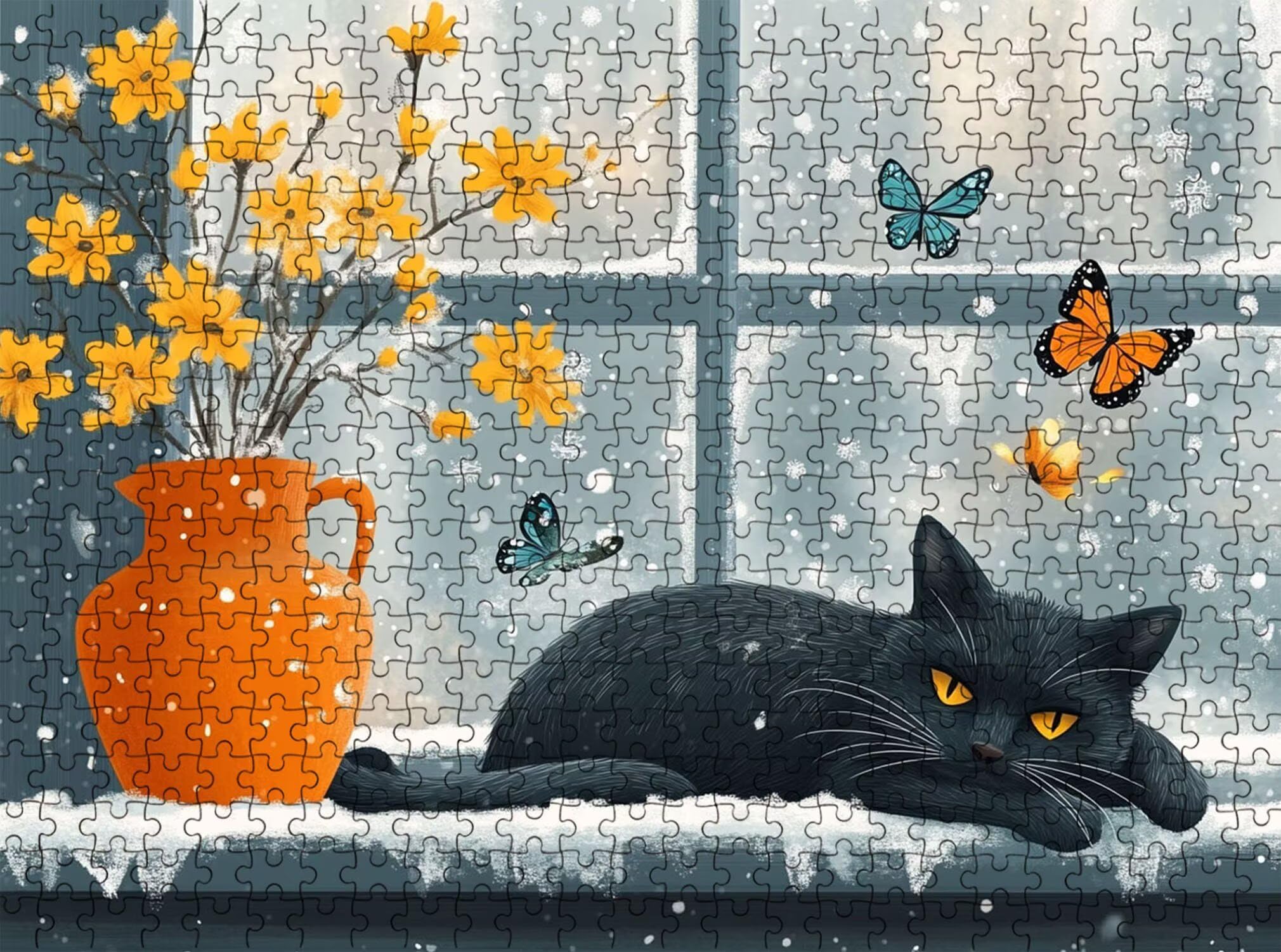 gatto Nevicare Puzzle 1500 Pezzi per Adulti, Puzzle in Legno - Collezione Classica con Poster Incluso - Sfida di Concentrazione e Passatempo Antistress, Gioco Educativo per Famiglia, 87 x 57 cm f0-726
