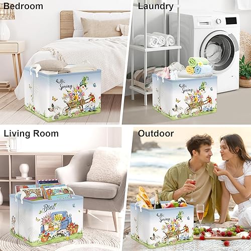 Miniatura 7 de Clastyle Cesta de regalo de flores de mariposa de jardín de primavera, rectangular, margarita, girasol, violeta, tulipán, estantería, cesta de