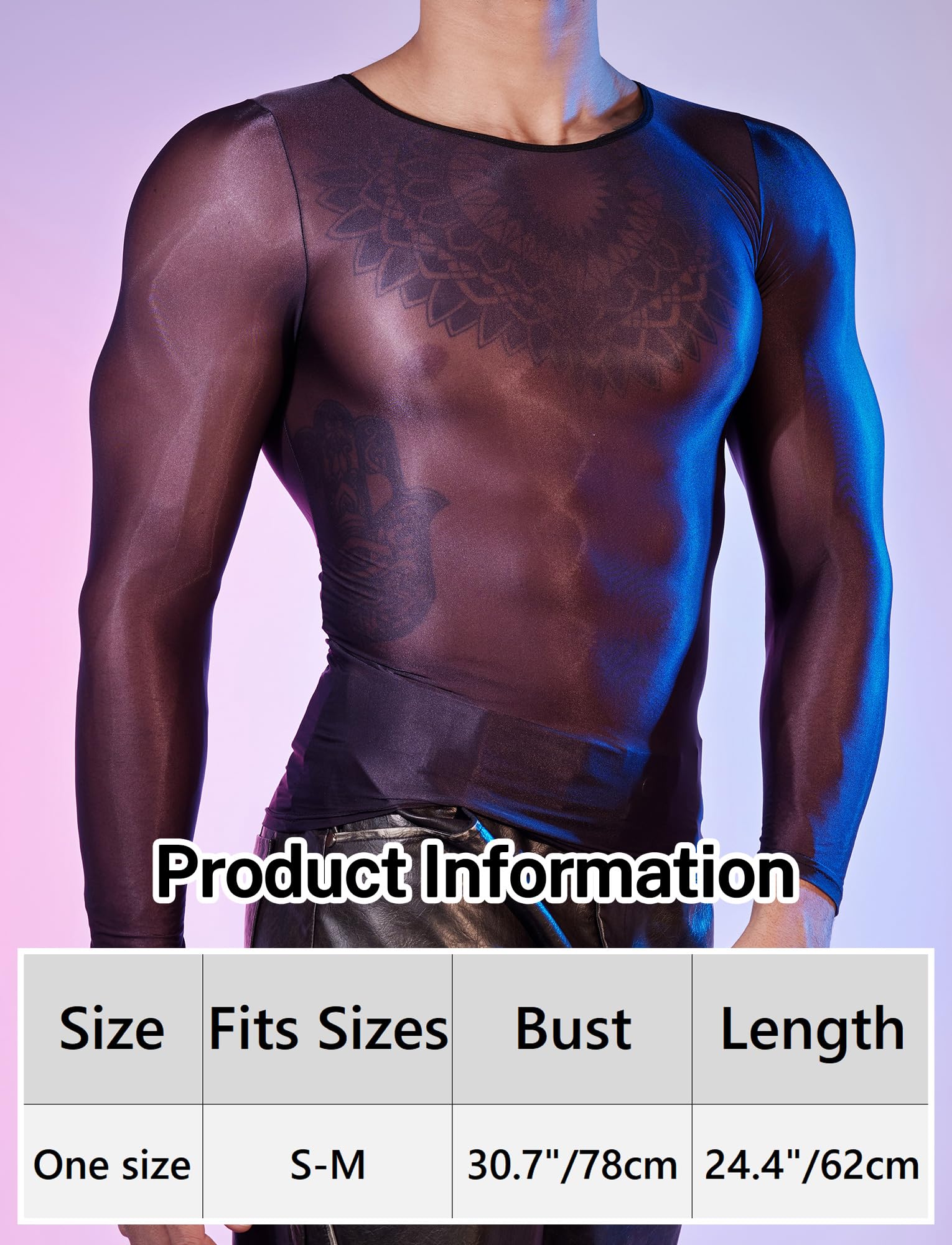 AIEOE Haut Transparent Homme T-Shirt Sexy en Maille Manches Longues sous-vêtement Respirant Clubwear Taille Unique S-M