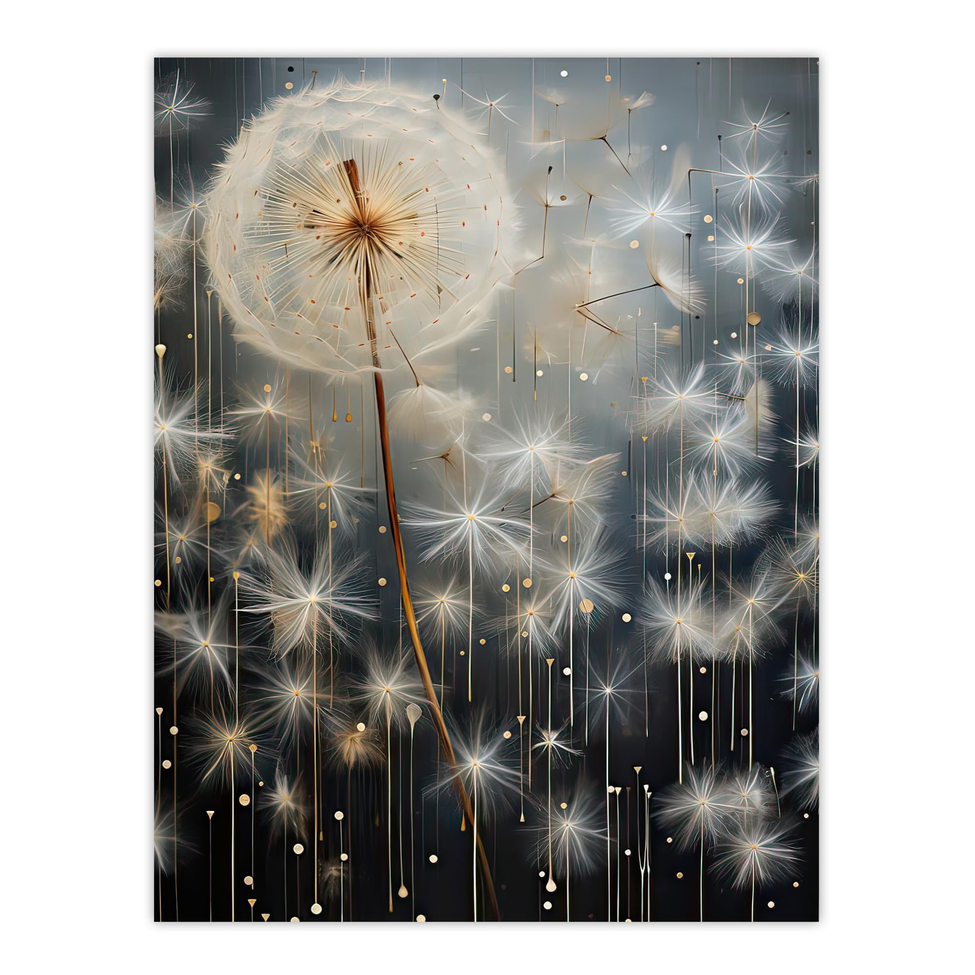 Dandelion Seeds Luminescent Rain Ethereal Painting Poster Print - Artery8 - W24 inch x H32 inch - Grey